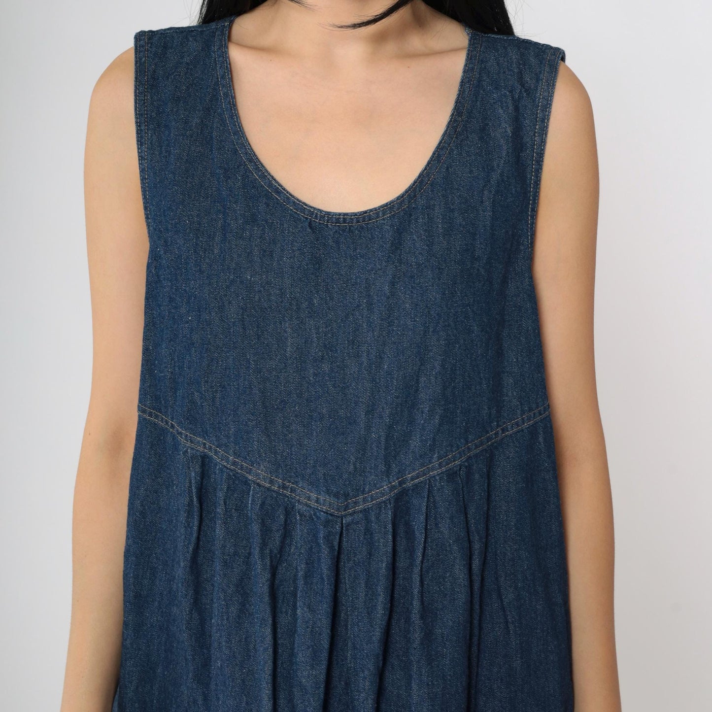 90s Dividends Maternity Denim Midi Dress Dark Blue Pleated High Waist Medium M