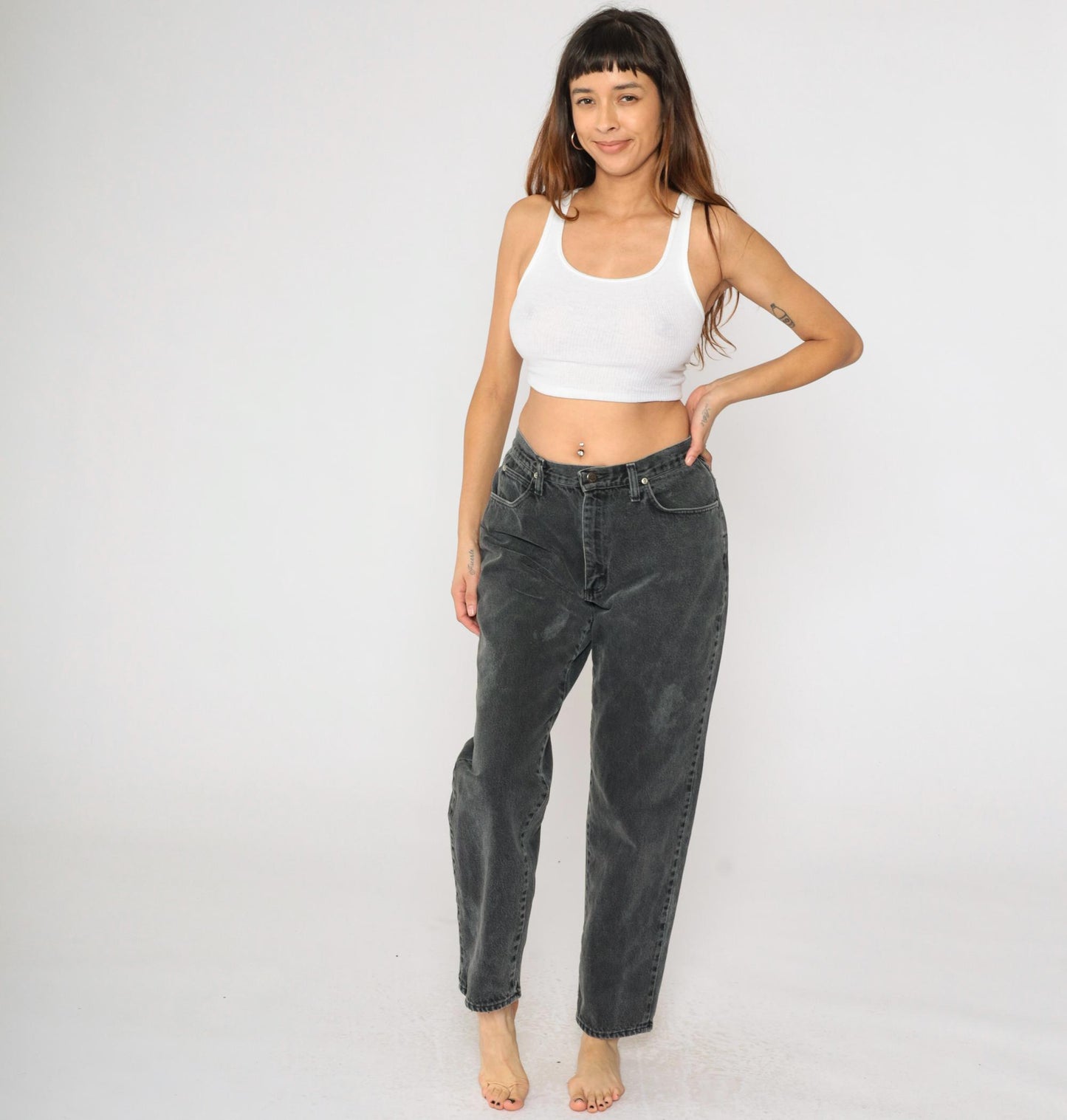 90s Wrangler Black Denim Jeans High Rise Tapered Leg Women's 12