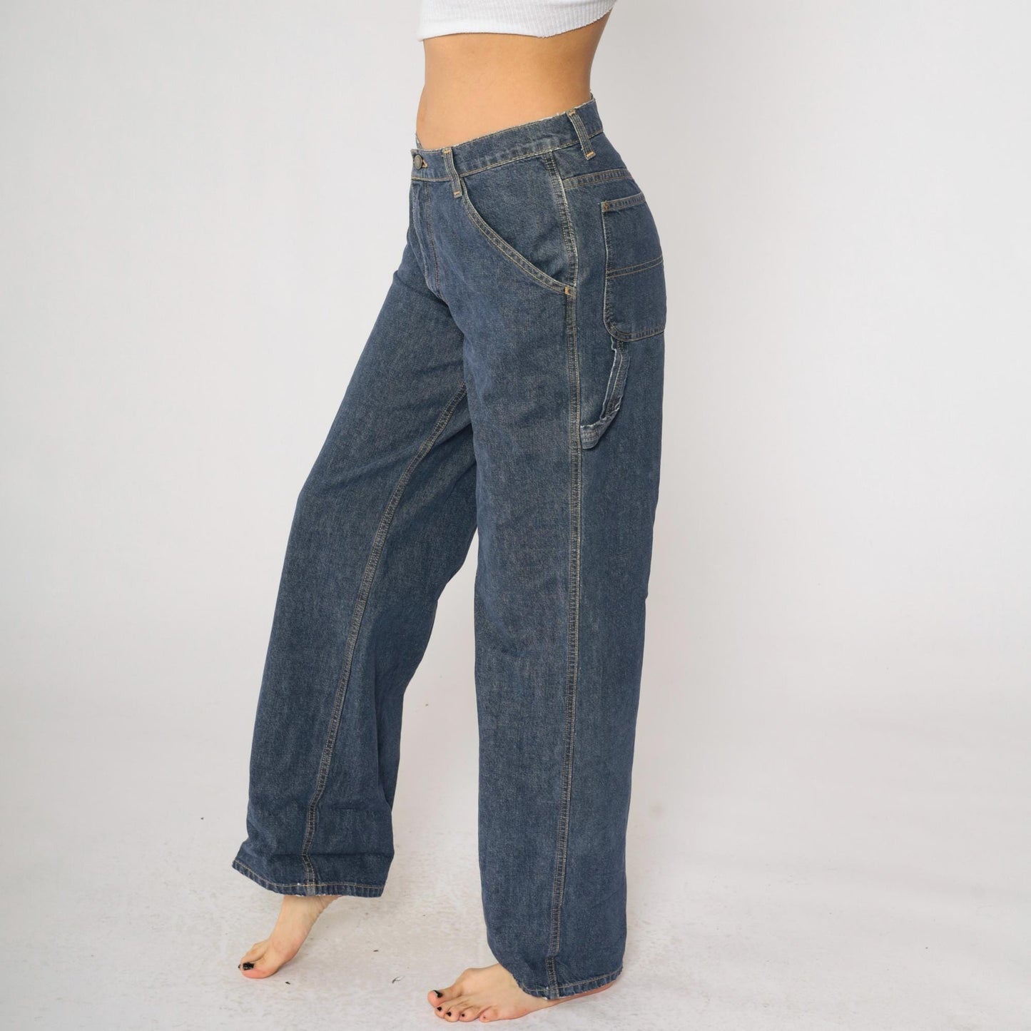 90s Ralph Lauren Polo Carpenter Jeans Dark Wash High Rise Wide Leg Size 10