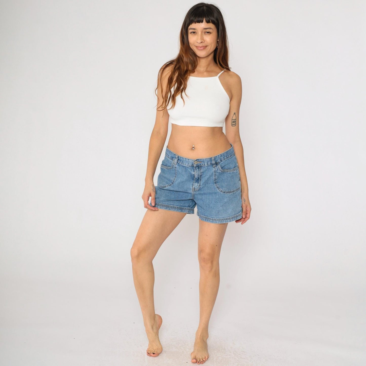 Y2K Faded Glory High-Waisted Jean Shorts Blue Denim Four Pocket Large 12