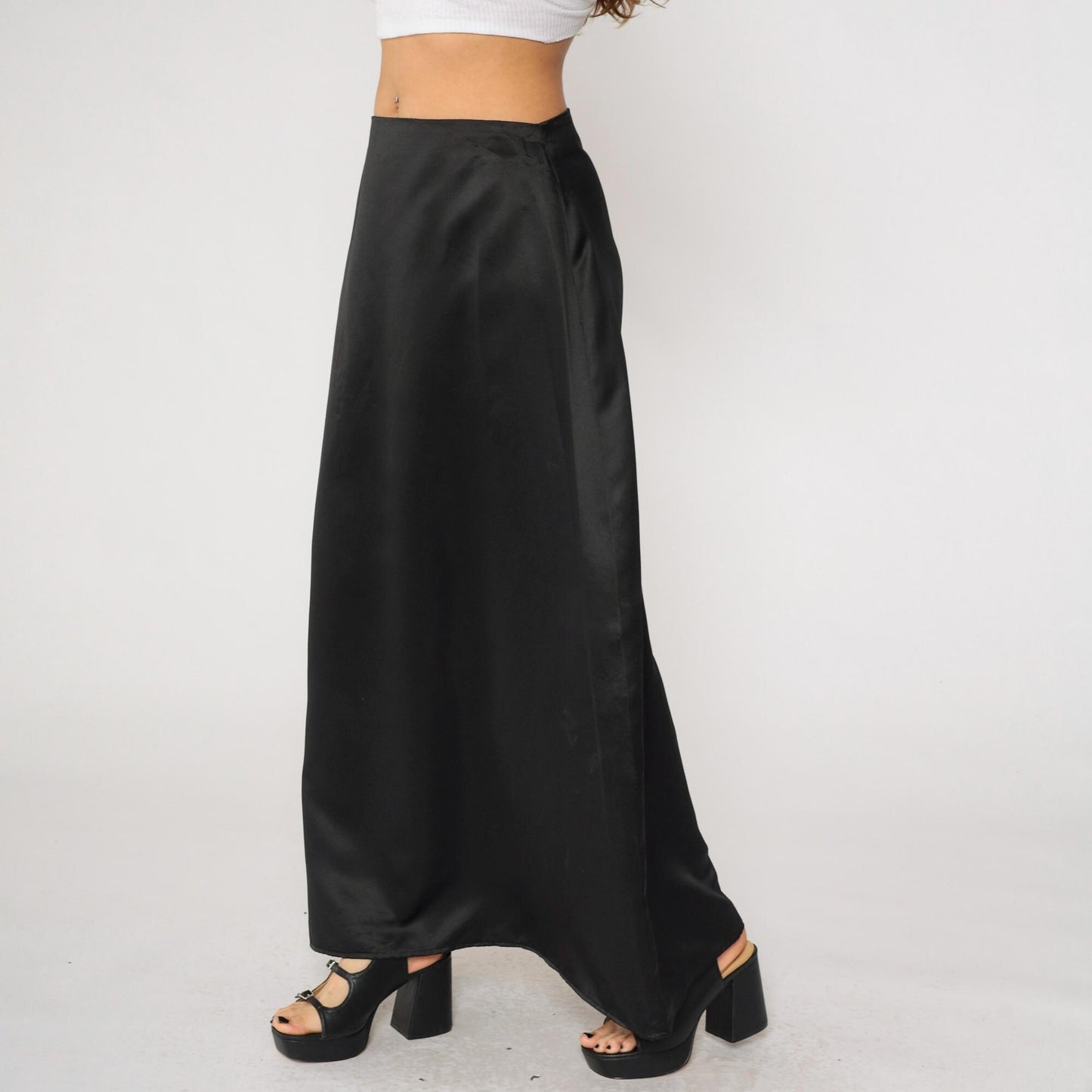 Black Satin Maxi Skirt High Waisted A-Line Column Southeastern Performance Apparel Size 14