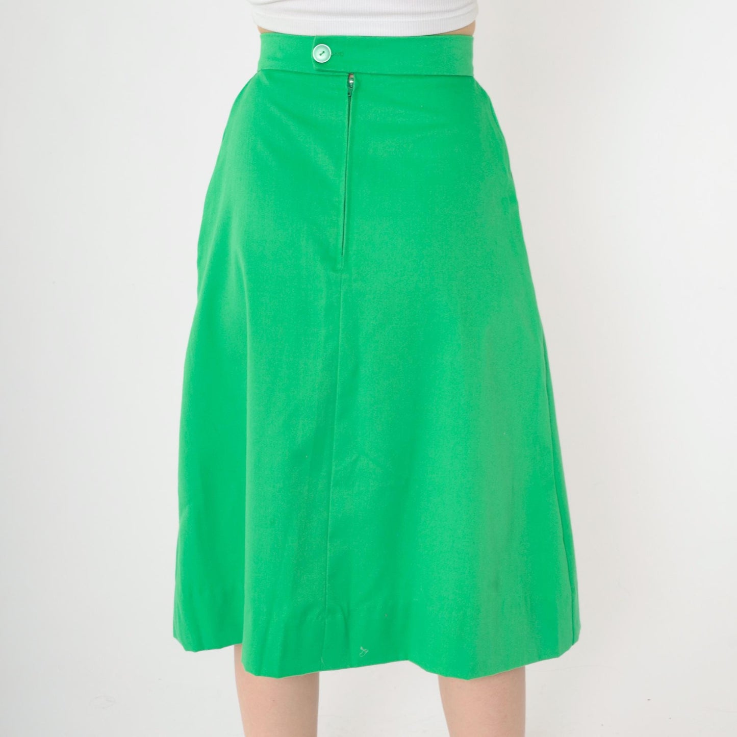 1970s Girl Scouts Midi Skirt Green A-Line High Waist Pockets Extra Small