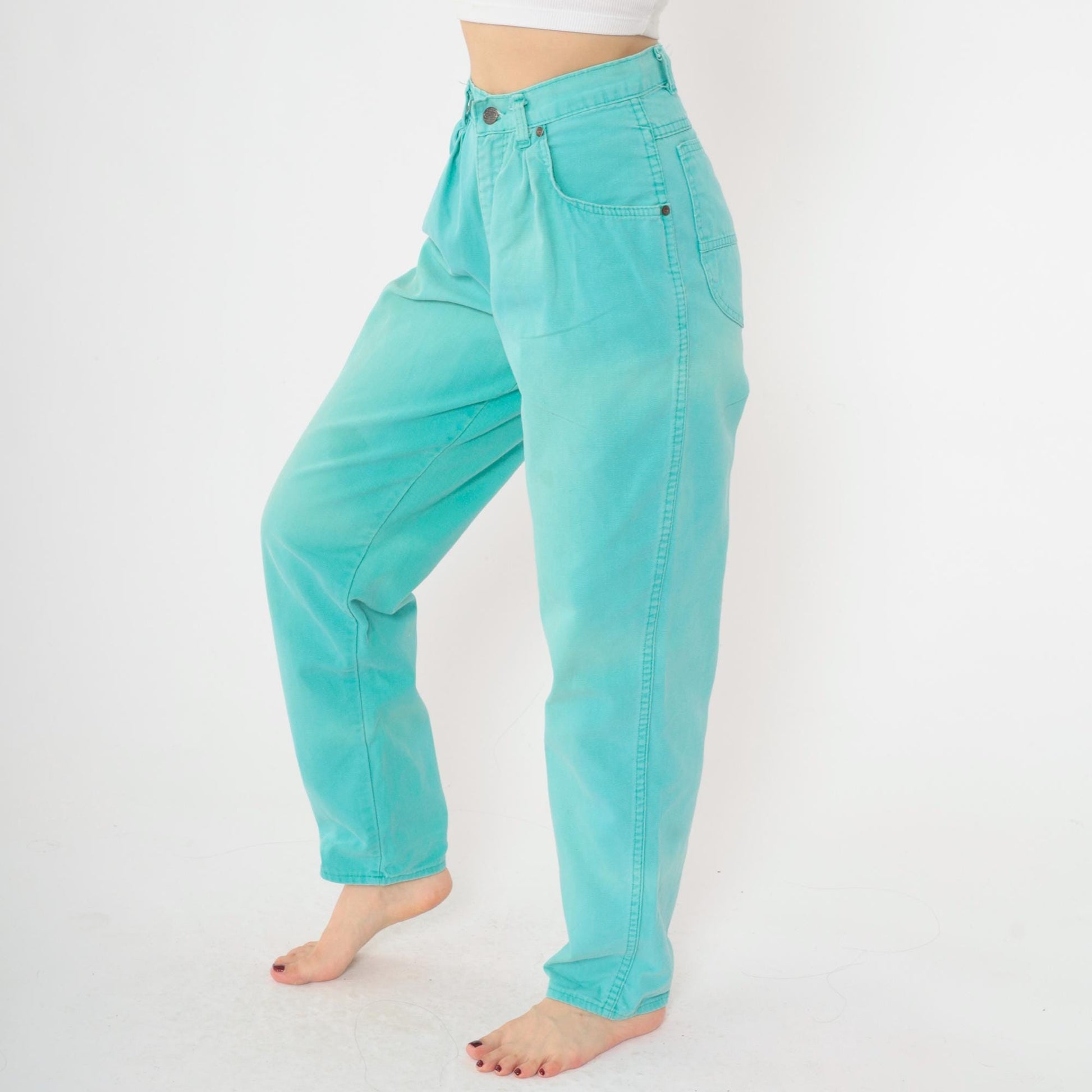 90s Zena Aqua Tapered Trousers High Waist Pleated Straight Leg Extra Small