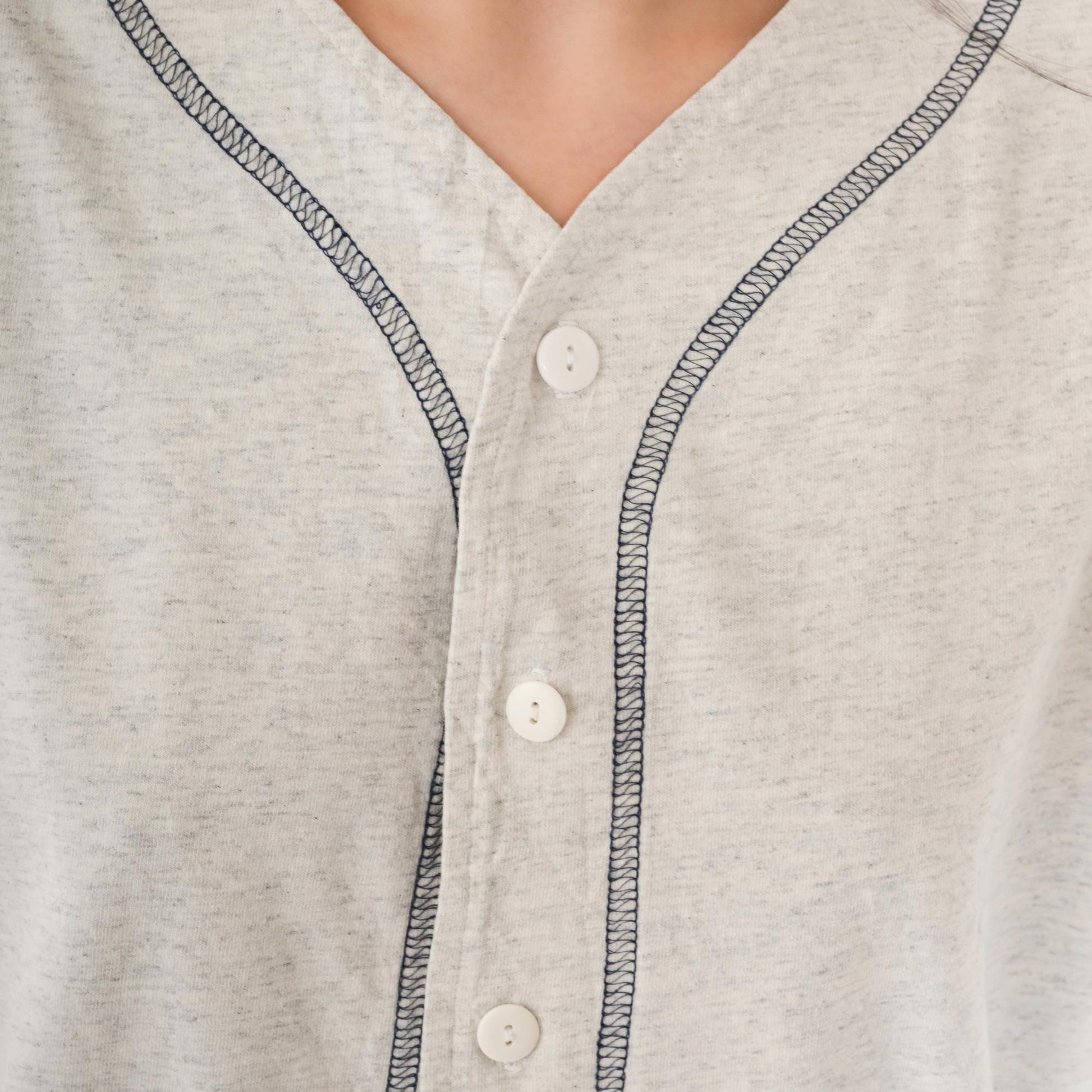 90s Lynne Designs Baseball Button-Up Shirt Grey Cotton Short Sleeve Medium
