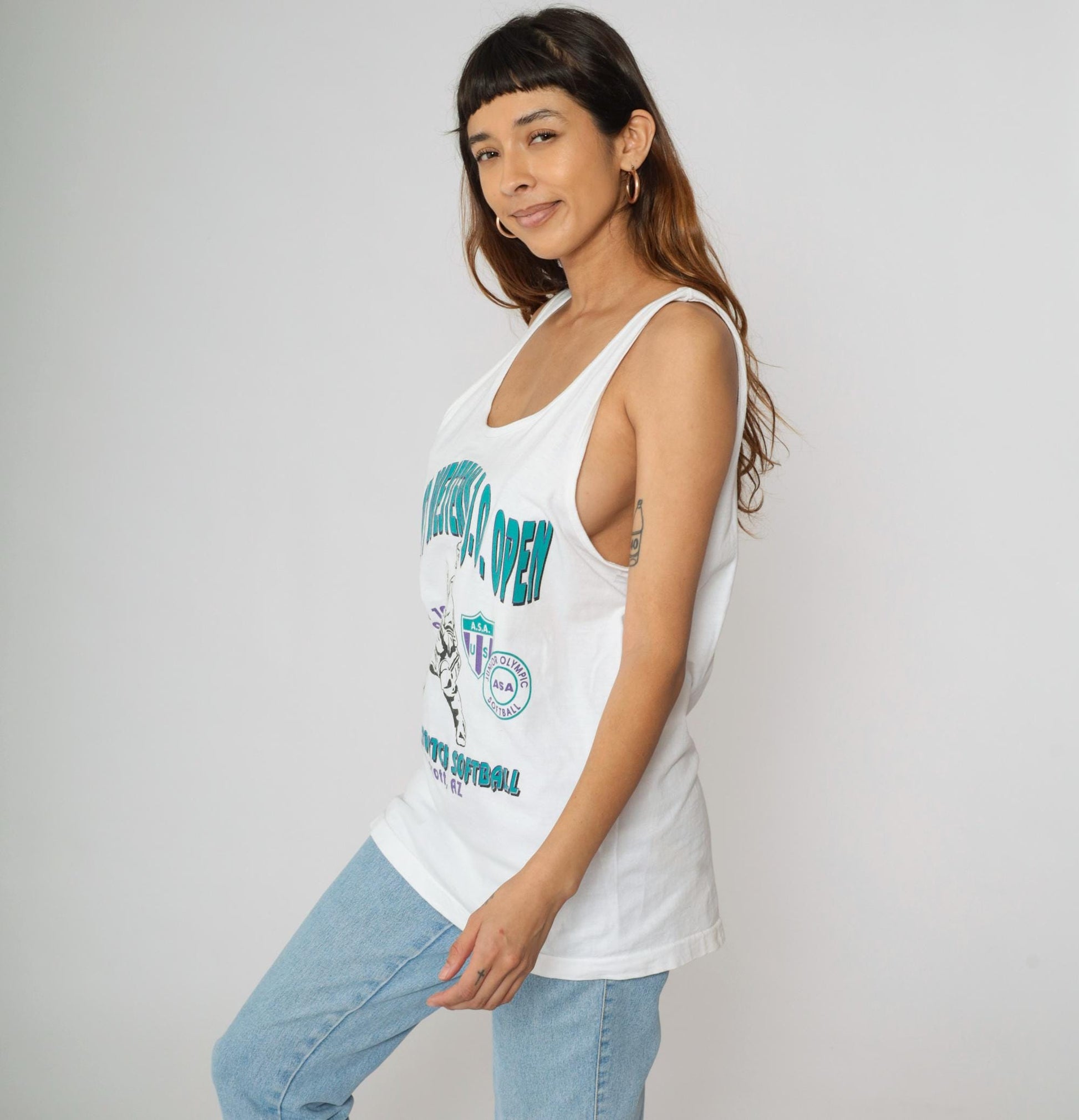 90s Great Western Junior Olympic Softball Tank Top White Cotton Graphic Large