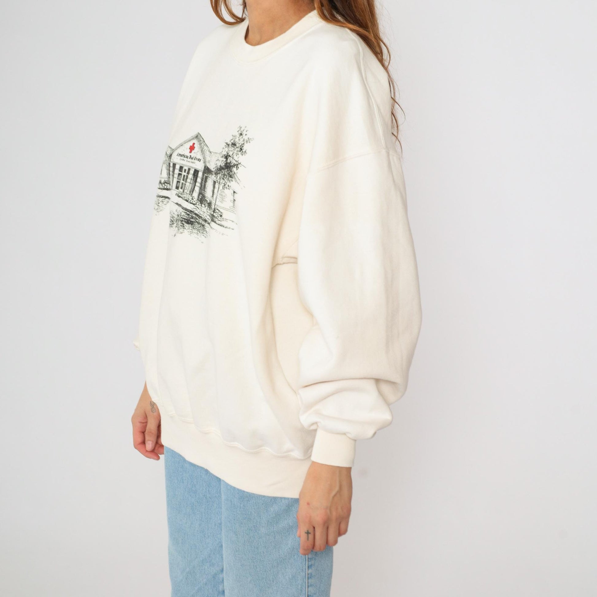 90s American Red Cross Jerzees Sweatshirt Cream Graphic Extra Large XXL