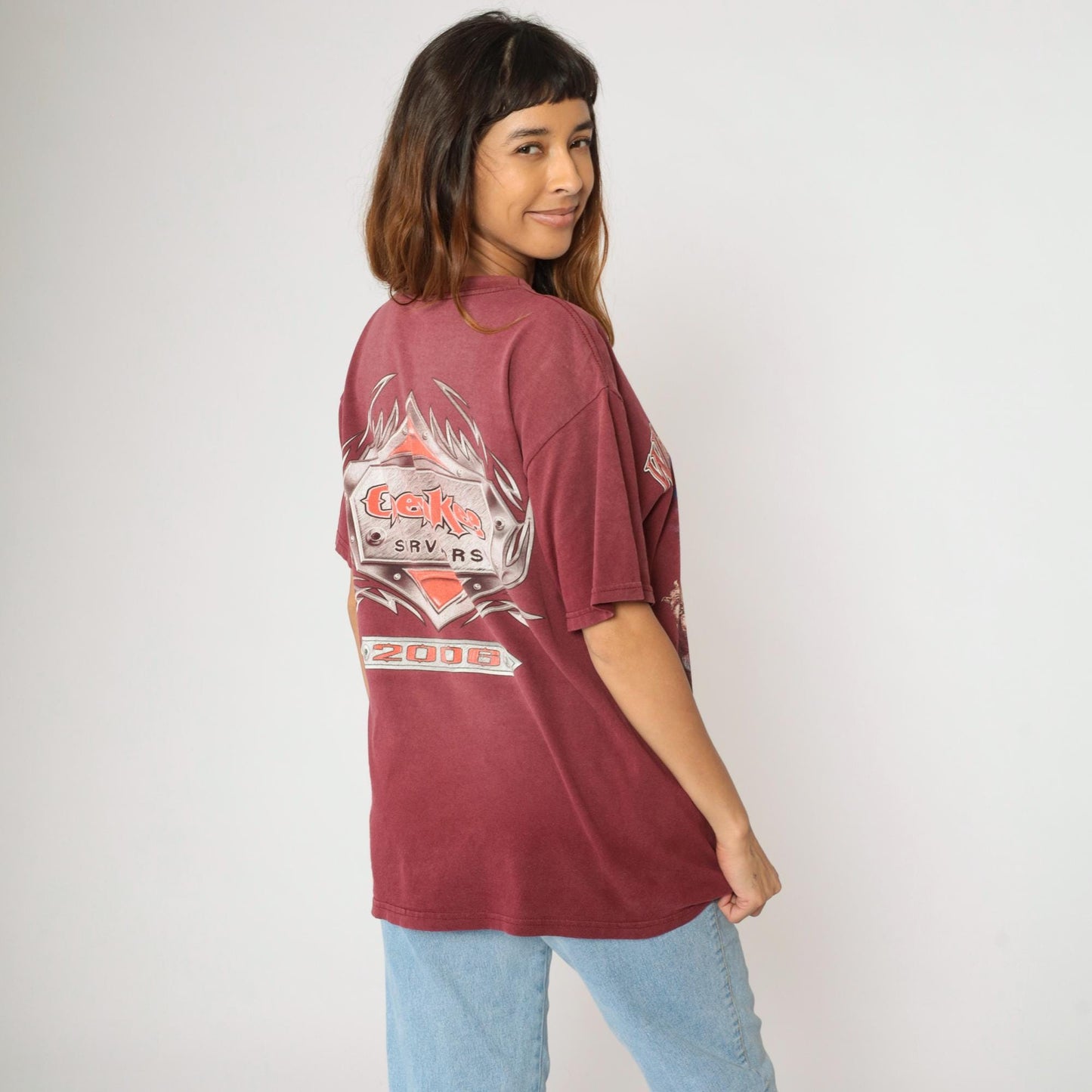 2000s Cherokee Survivors Rally Biker Graphic T-Shirt Maroon Pig Motorcycle Large