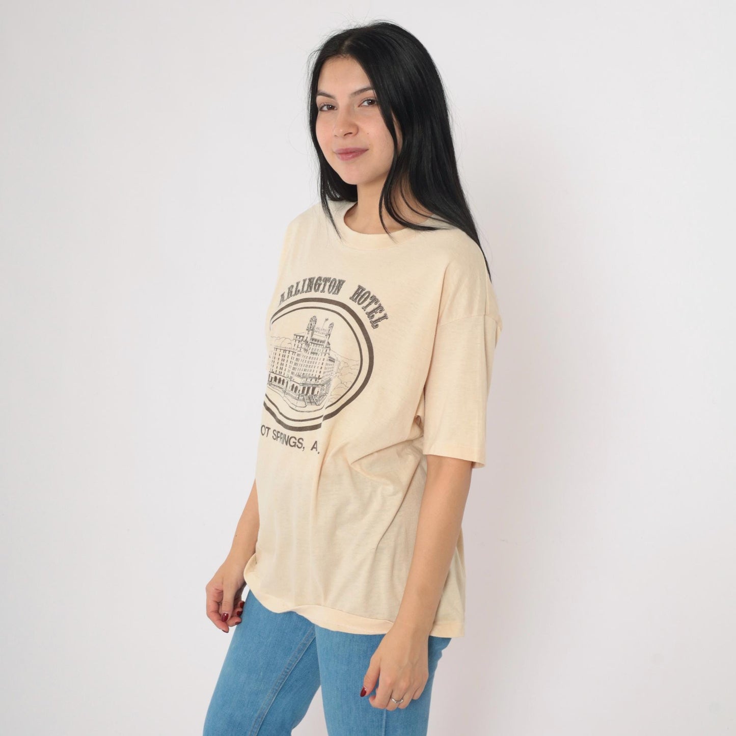 80s Arlington Hotel Hot Springs Arkansas Graphic T-Shirt Cream Single Stitch XL