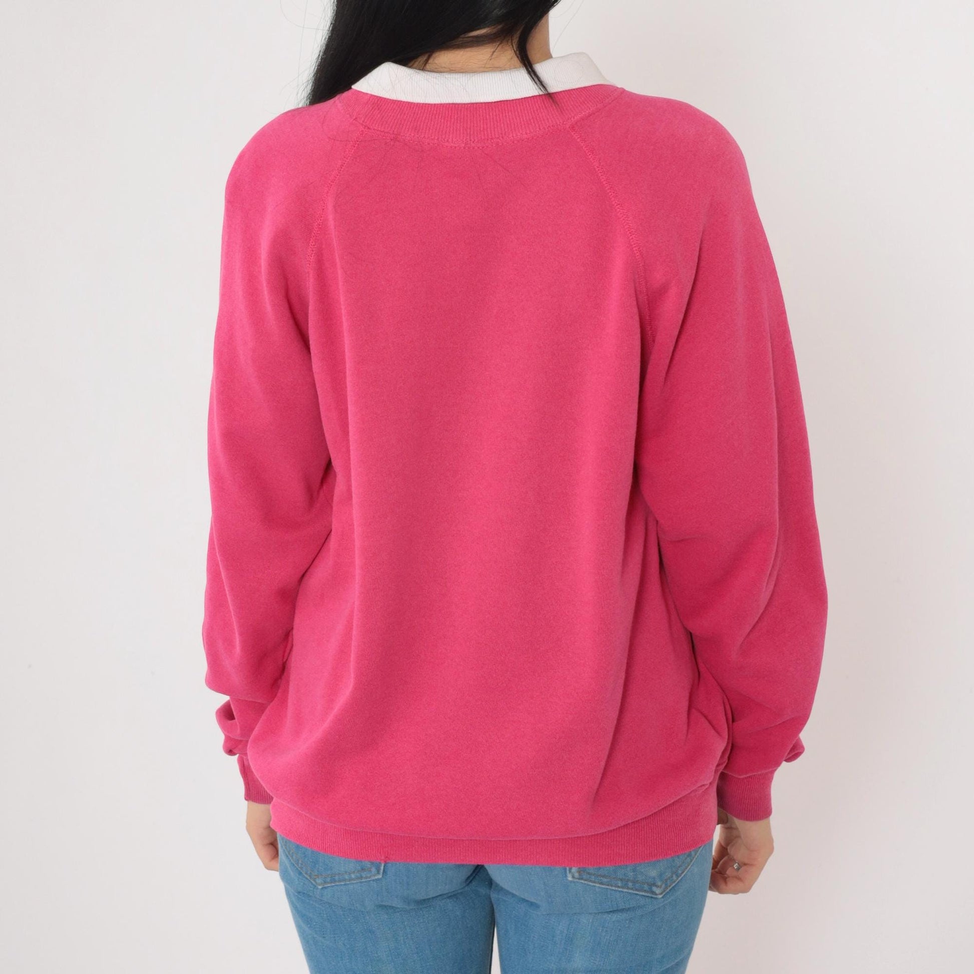 90s Pink Floral Goose & Bunny Graphic Sweatshirt Raglan Collar Medium