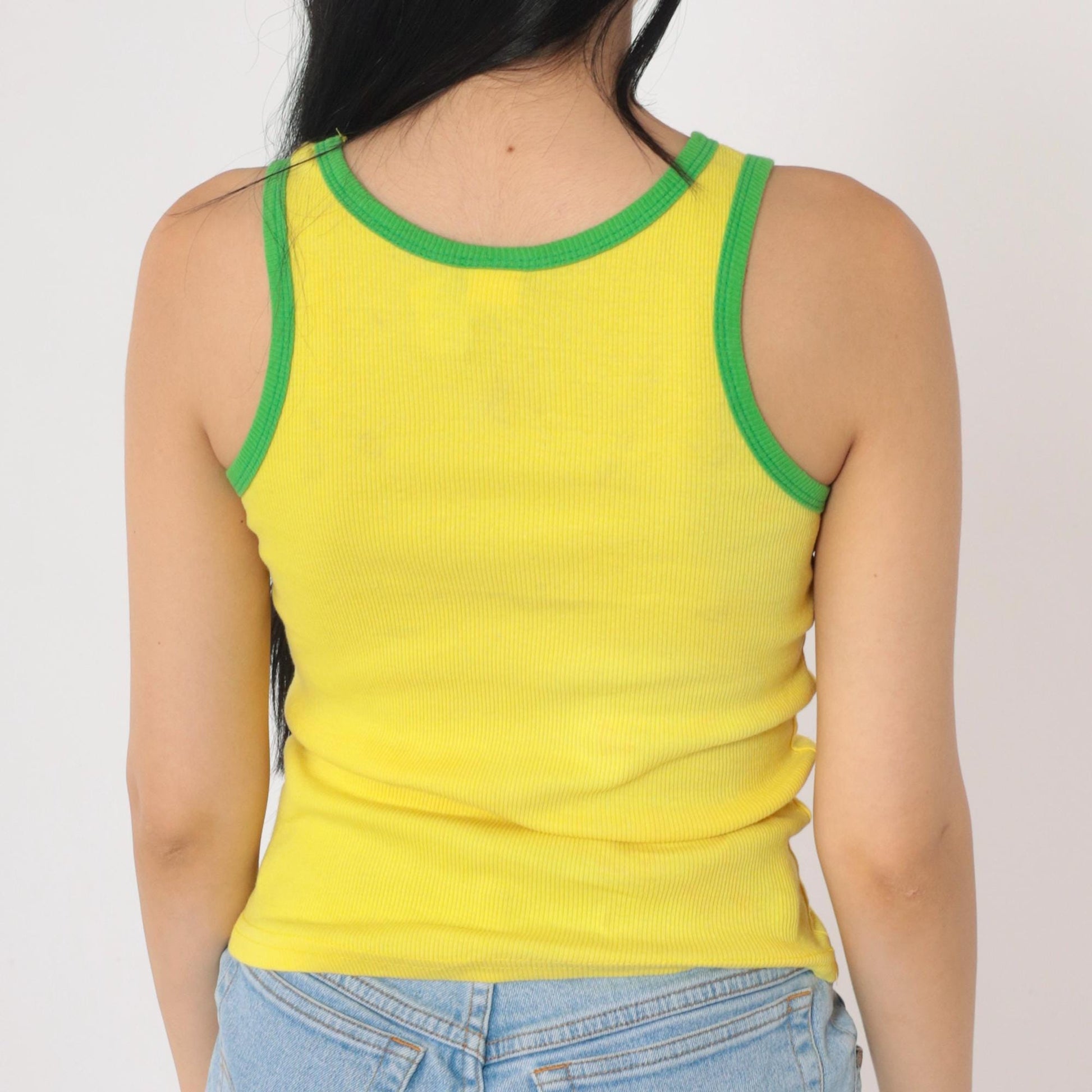 00s Brasil Tank Top Yellow Ringer Graphic Cotton Fitted Small S