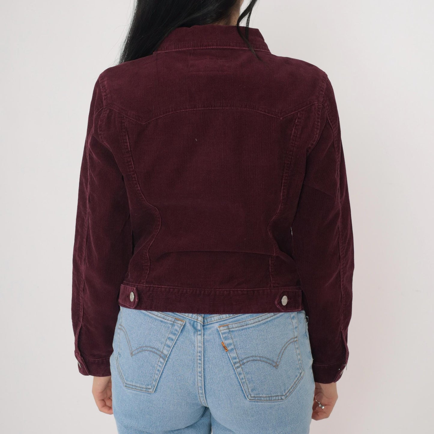 2000s Old Navy Burgundy Corduroy Trucker Jacket Silver Buttons Small S