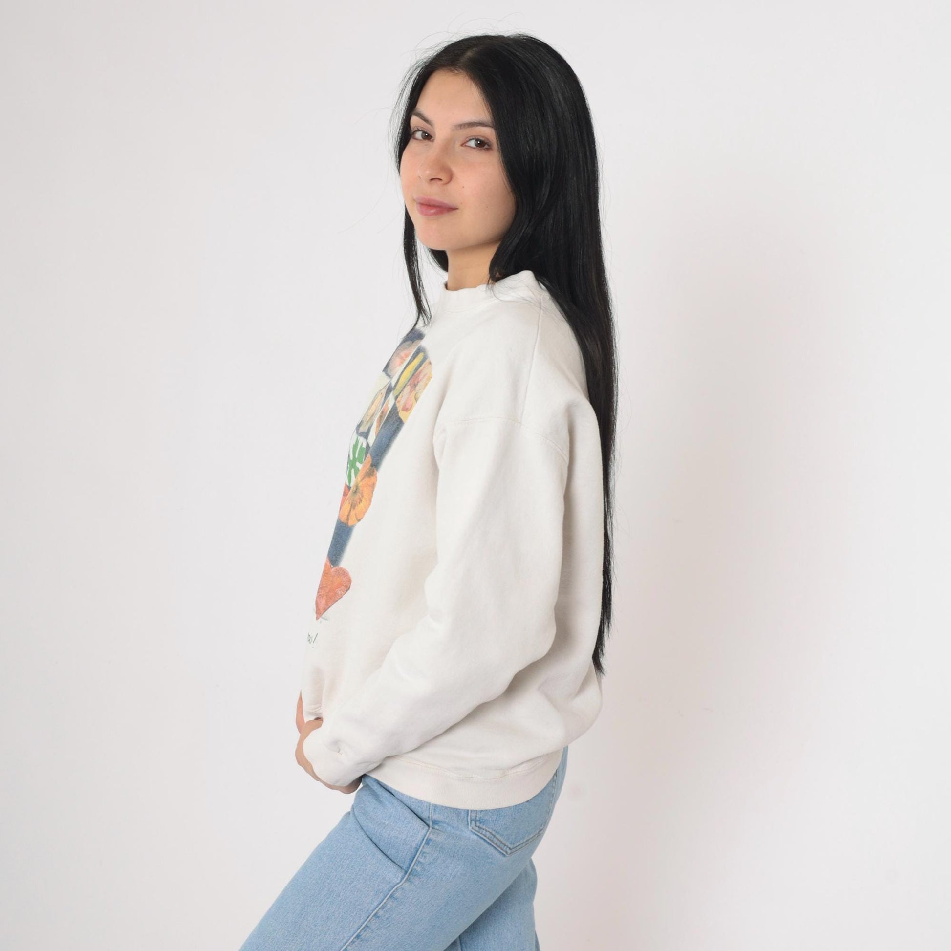 90s Love Makes Our Garden Grow Floral Patchwork Sweatshirt Off-White Medium