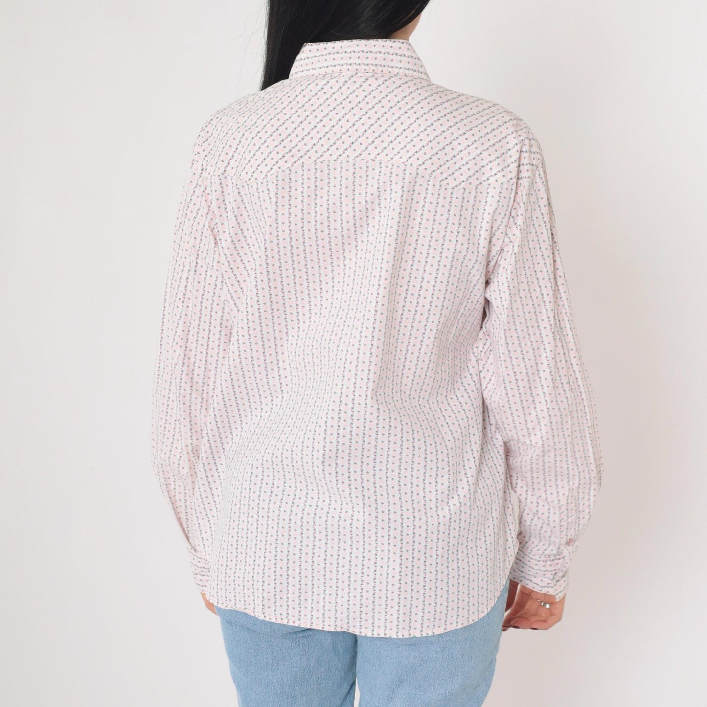Y2K Cruel Girl Western Shirt Pink Floral Stripe Pearl Snap Blouse Extra Large XXL