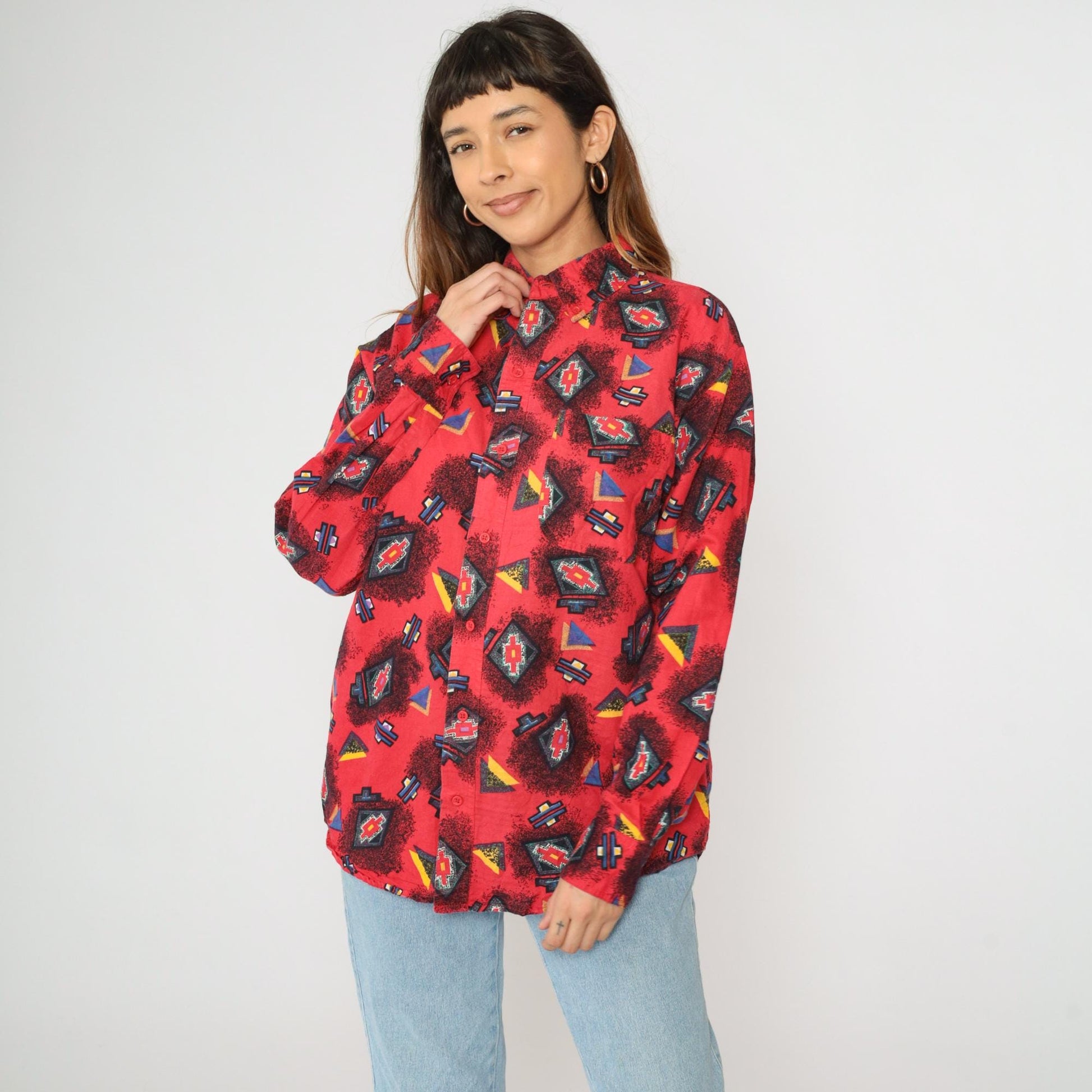 90s Pearl River Clothing Co. Red Southwestern Button Up Shirt Large L