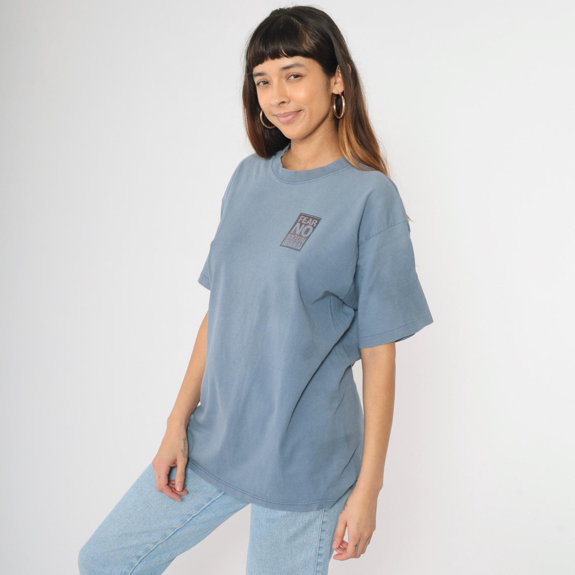 90s Angel Fire New Mexico Ski Graphic T-Shirt Blue Cotton Crewneck Large L