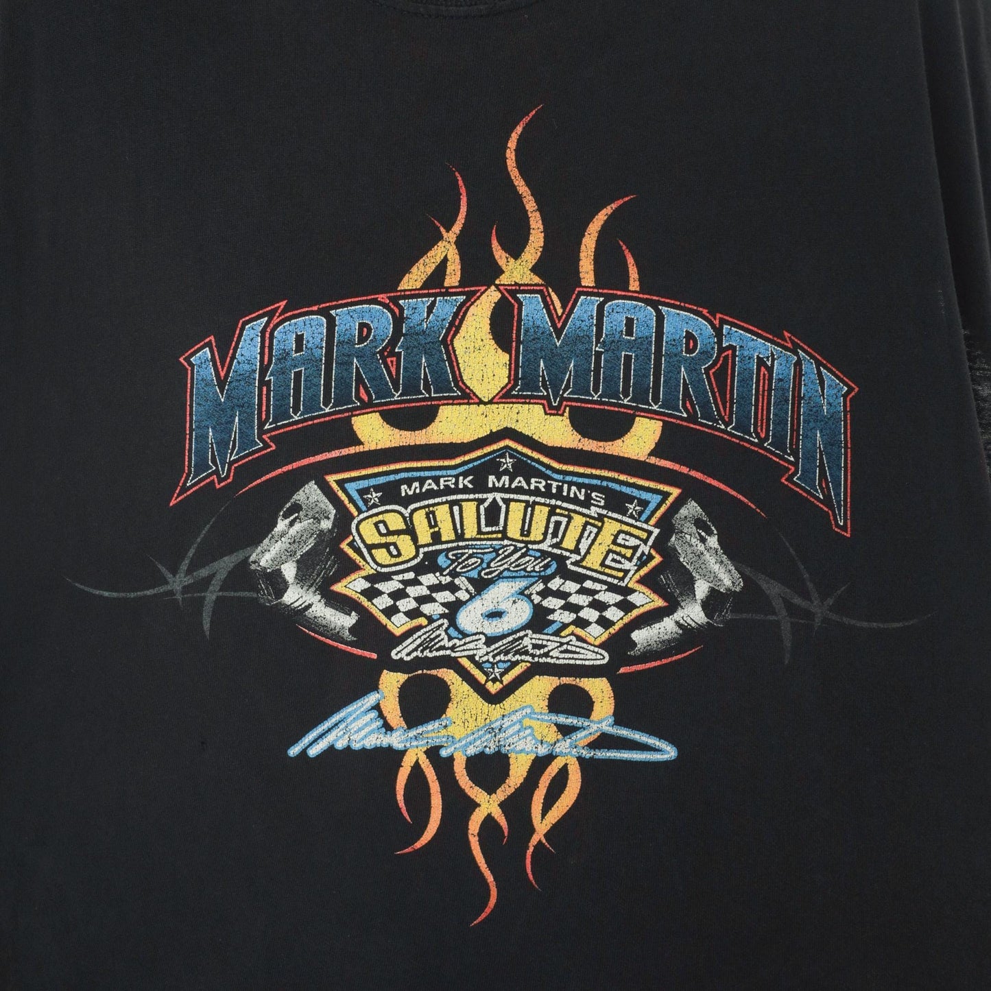 Y2K NASCAR Mark Martin Flame Graphic Muscle Tee Black XXL