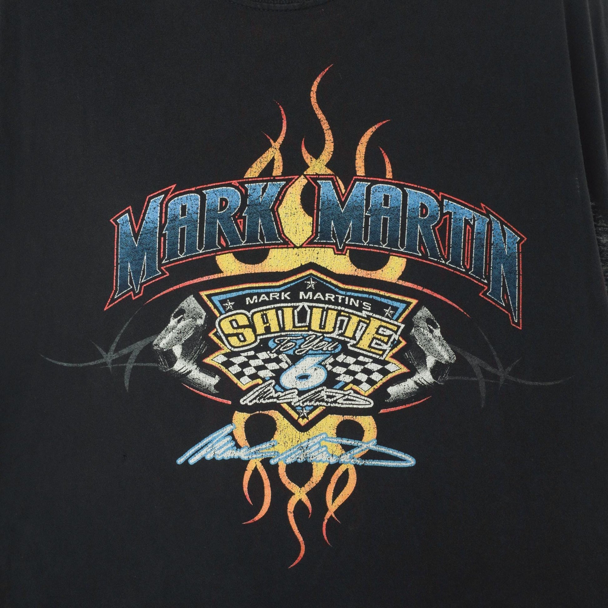 Y2K NASCAR Mark Martin Flame Graphic Muscle Tee Black XXL