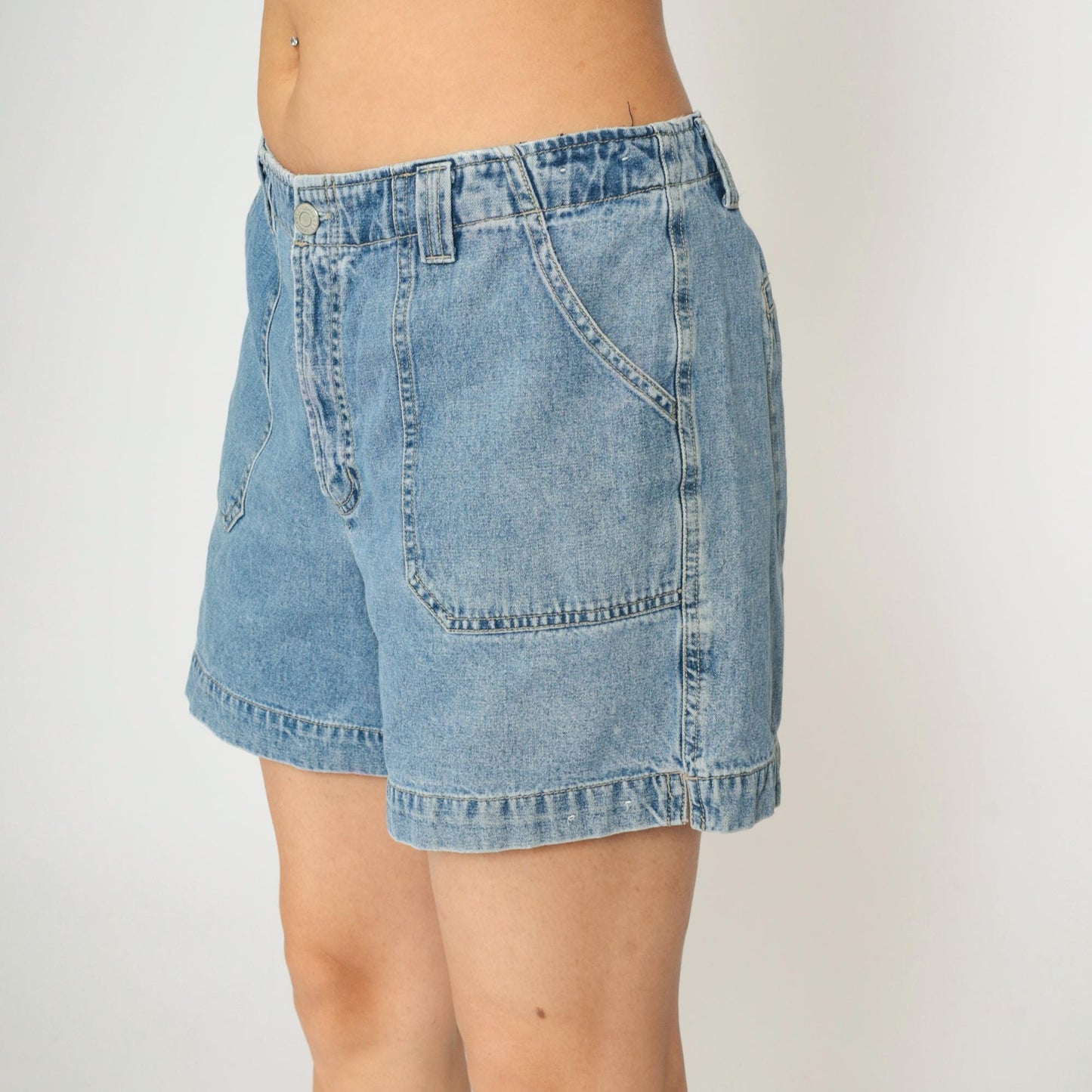 90s Blue Denim Cargo Shorts High Waist Cotton Jean Shorts Medium Large