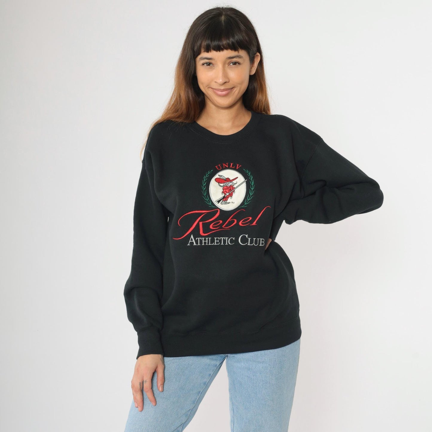 90s UNLV Rebels Embroidered Sweatshirt Black Lee Crewneck Medium