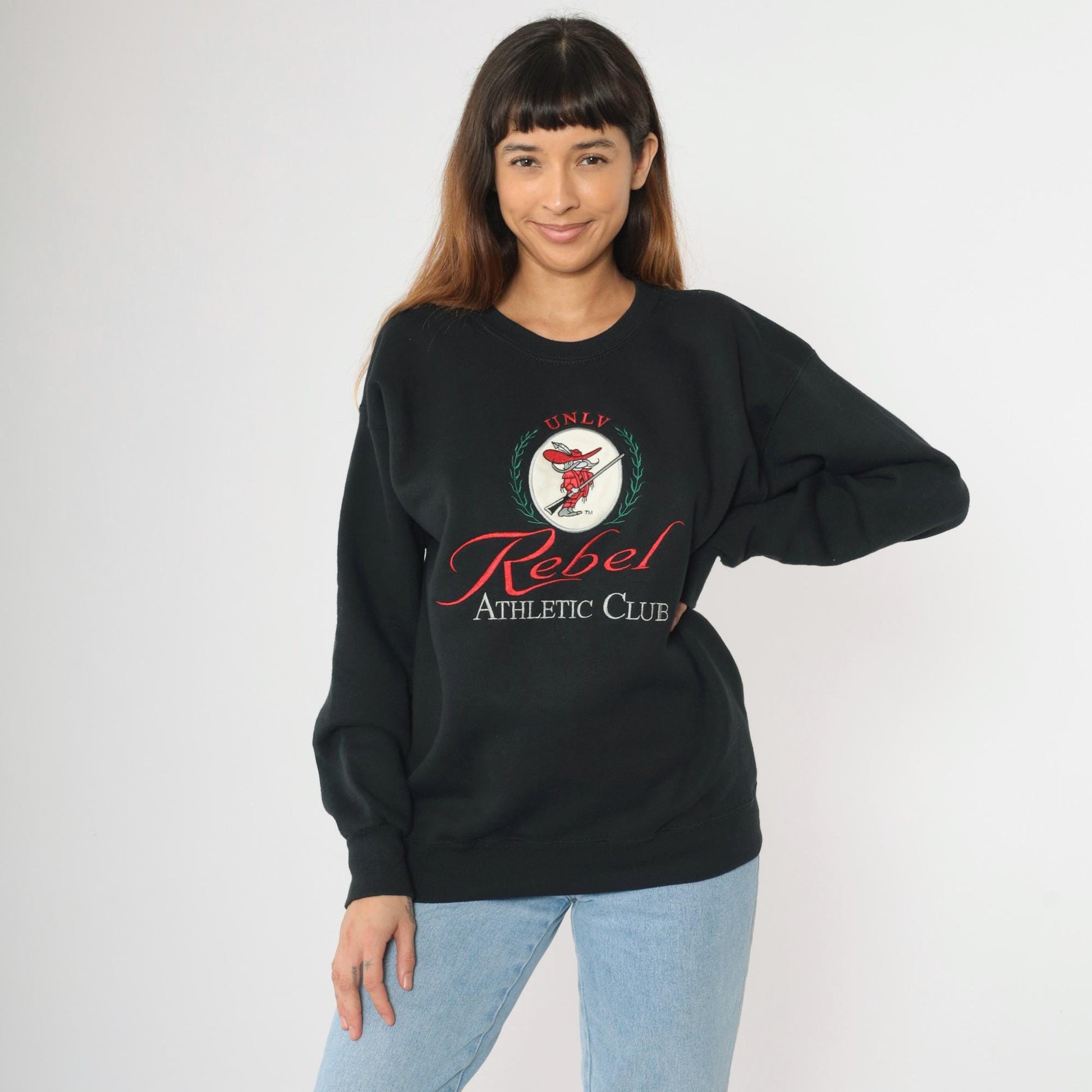 90s UNLV Rebels Embroidered Sweatshirt Black Lee Crewneck Medium