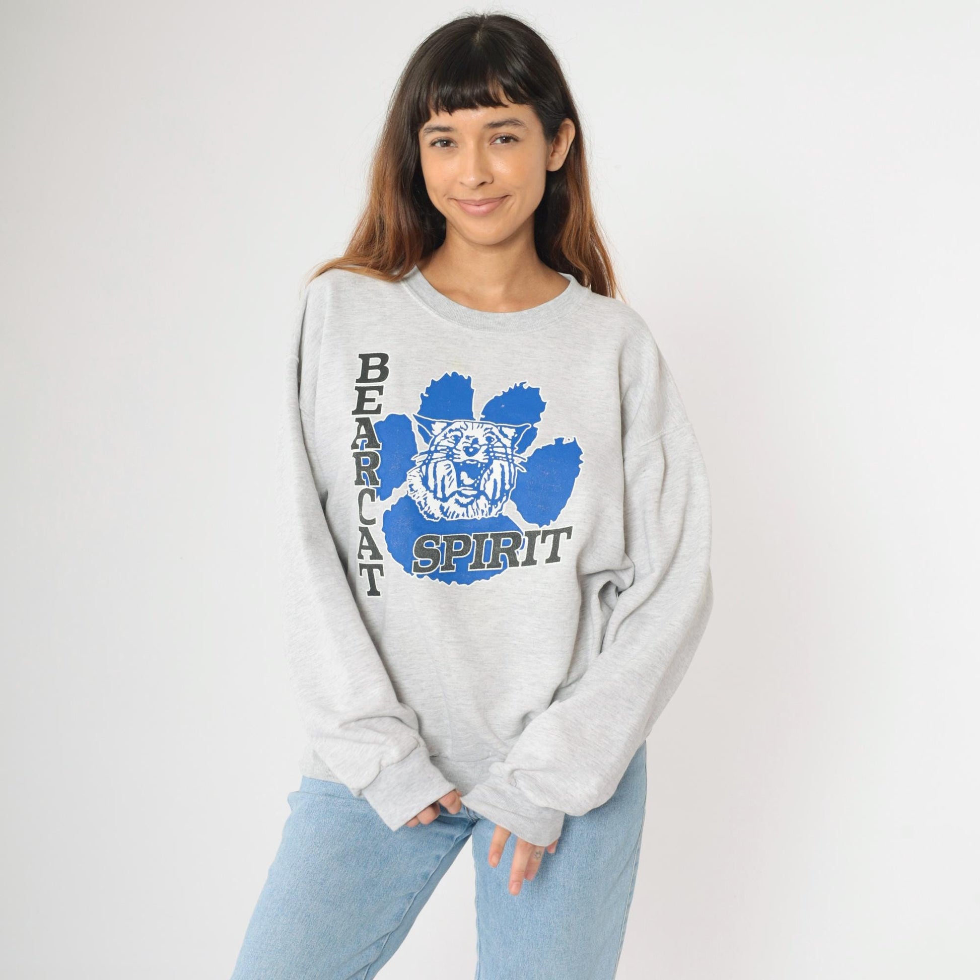 90s Battle Creek Central High School Bearcats Sweatshirt Grey Jerzees Large L