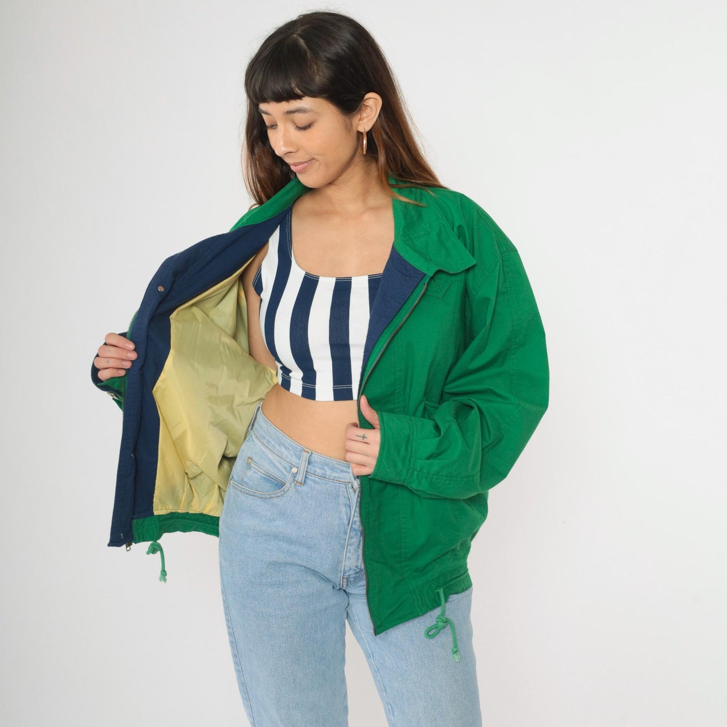 80s Trekka Outdoor Windbreaker Jacket Green Navy Two Tone Small