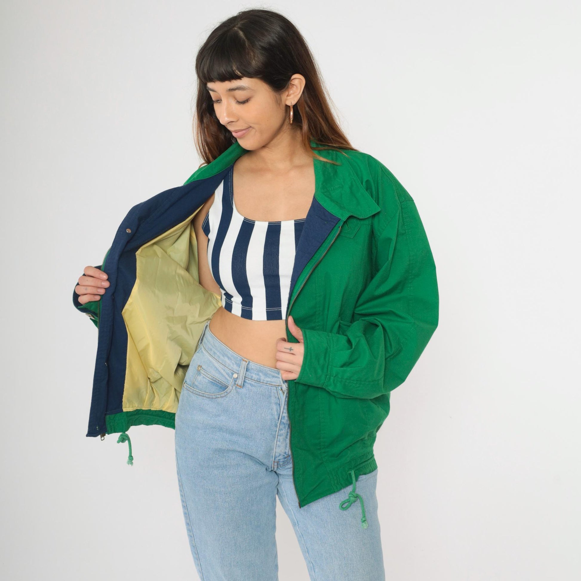 80s Trekka Outdoor Windbreaker Jacket Green Navy Two Tone Small