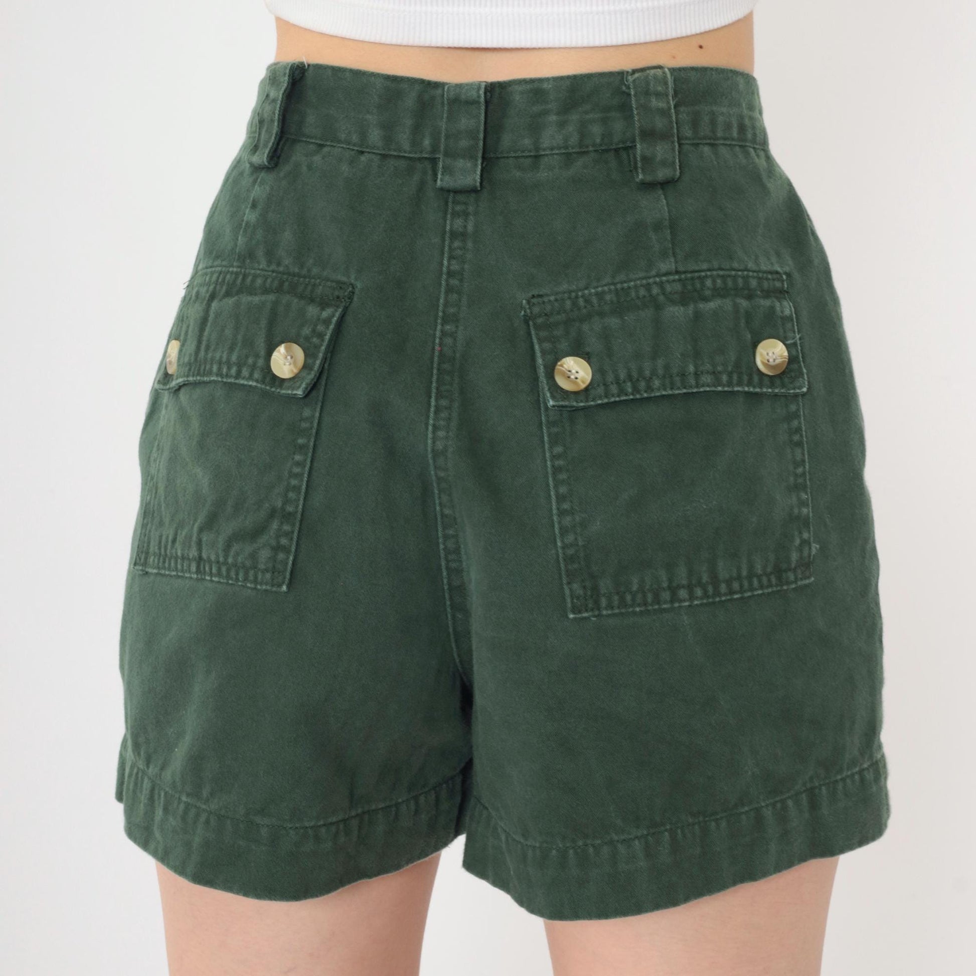 90s Dark Green Cotton Cargo Shorts High Waist Utility Pockets Small 3