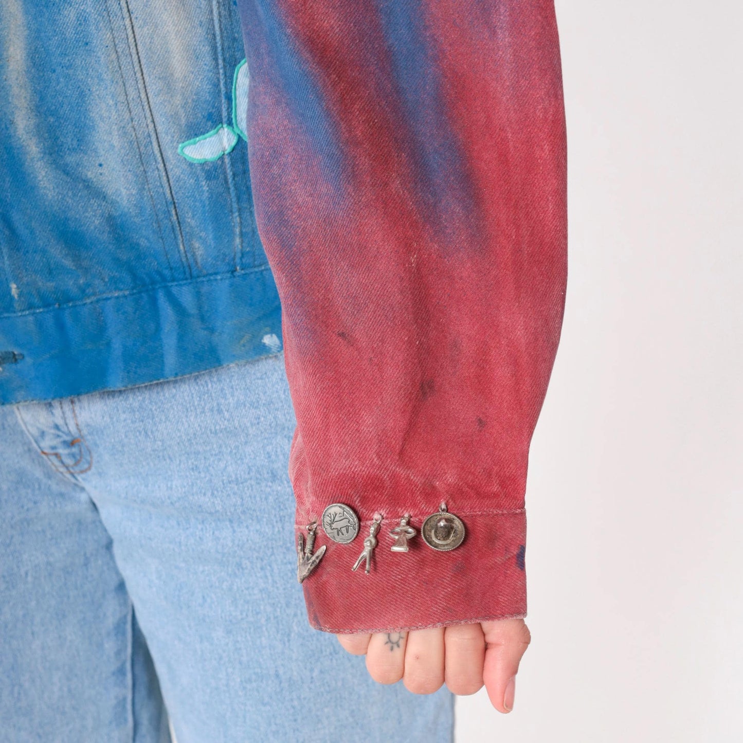 90s Airbrushed Denim Jacket Cow Skull Bison Print Western Blue Medium M