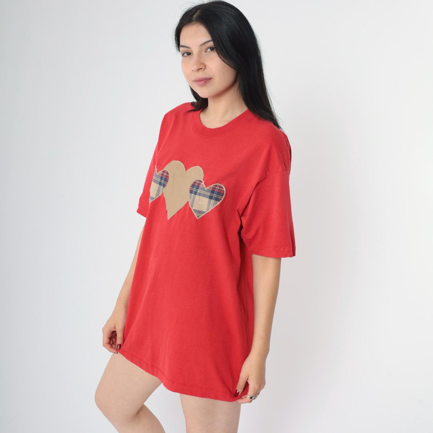 90s Screen Stars Best Red Heart Applique Graphic T-Shirt Large L
