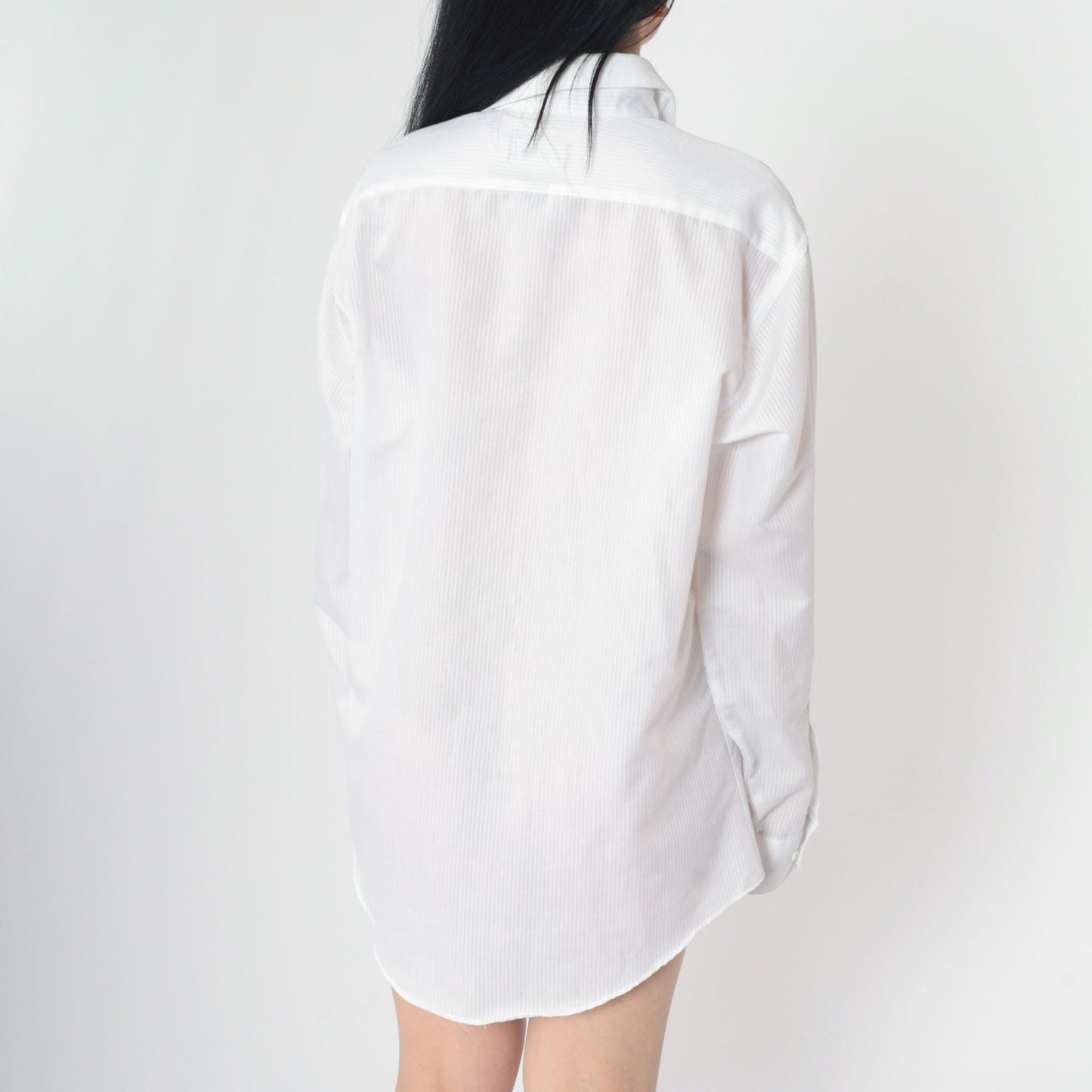 80s Luxurata White Striped Button-Up Shirt Long Sleeve Sheer Large L