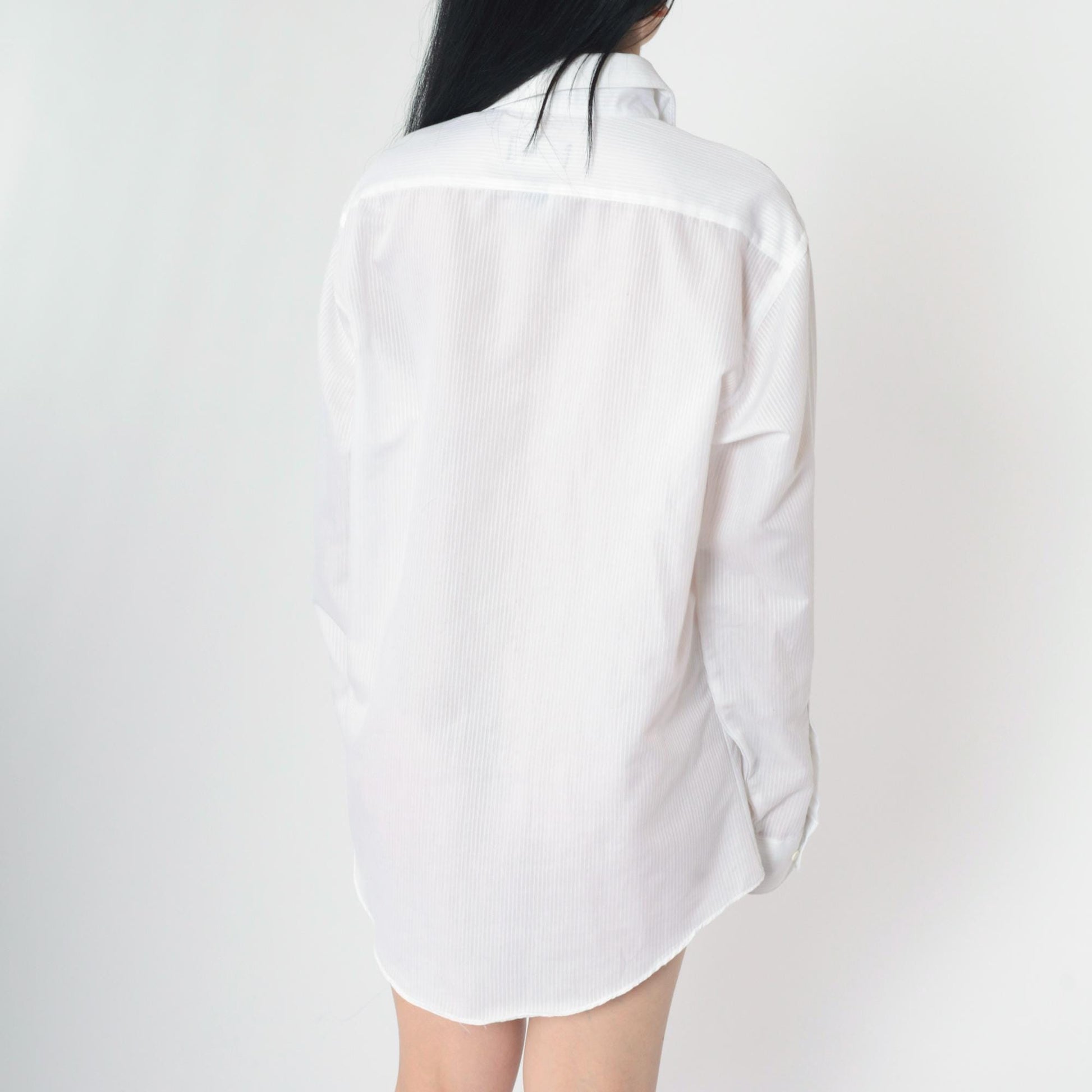 80s Luxurata White Striped Button-Up Shirt Long Sleeve Sheer Large L