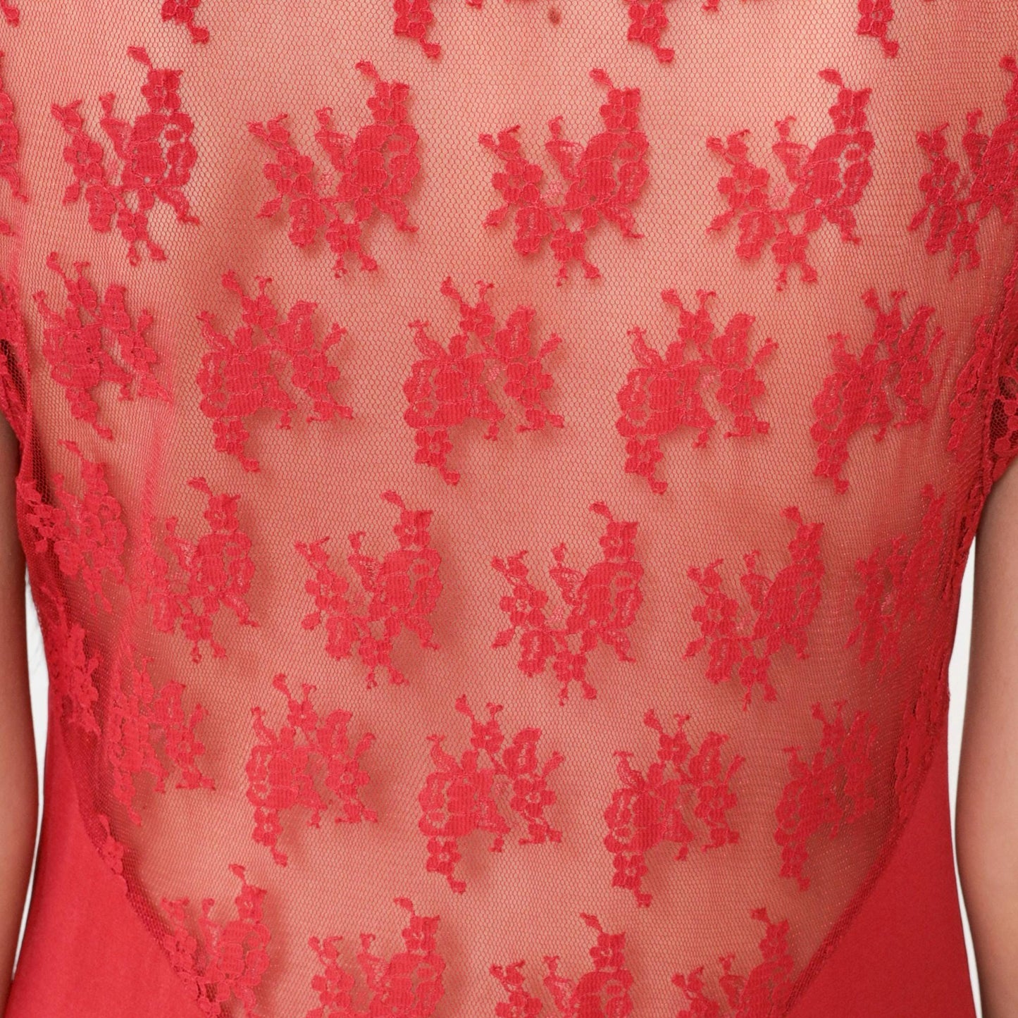 80s Gossard Artemis Red Lace Nightgown Maxi Deep V Open Back Medium
