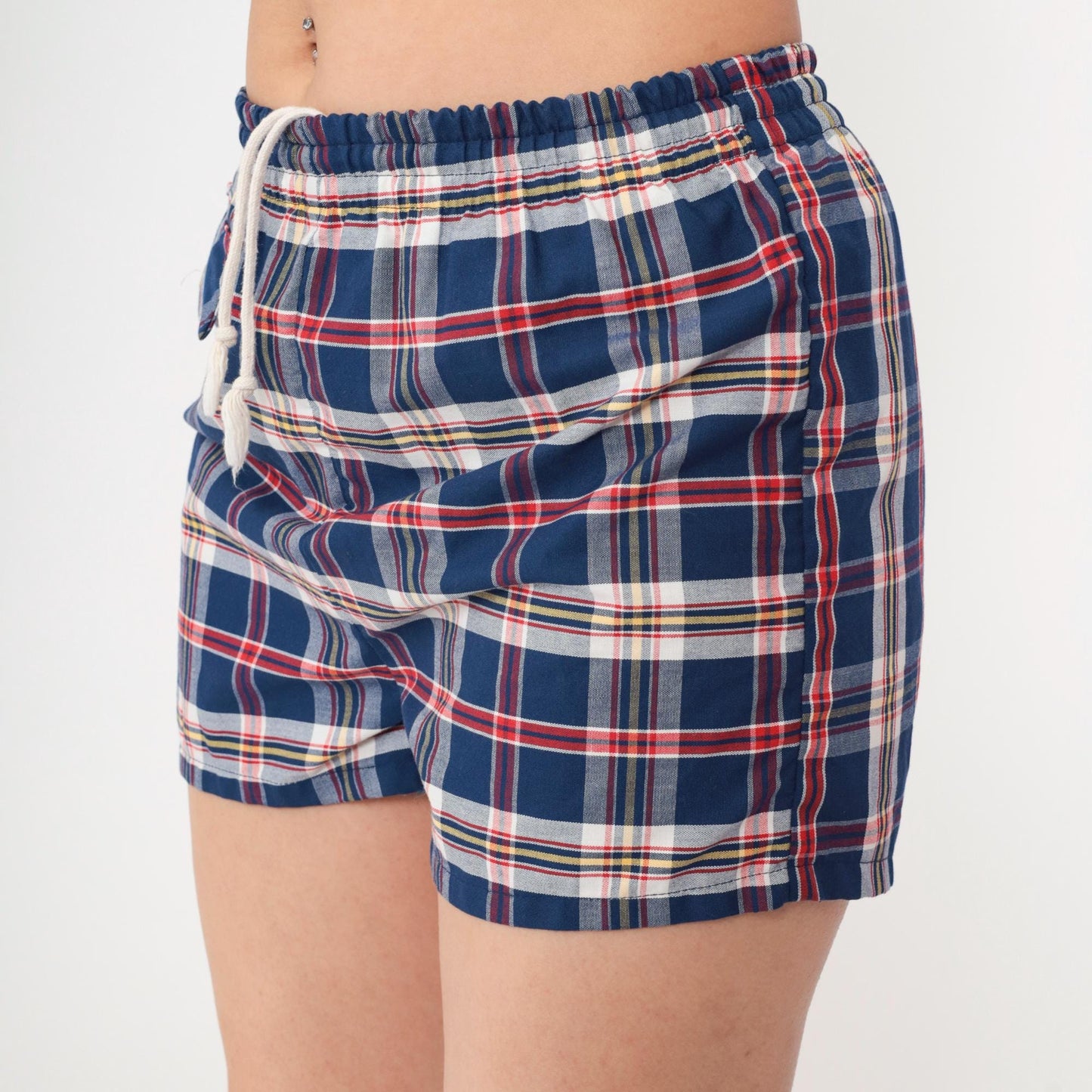 70s Towncraft Plaid Swim Trunks Navy Red White Checkered Small