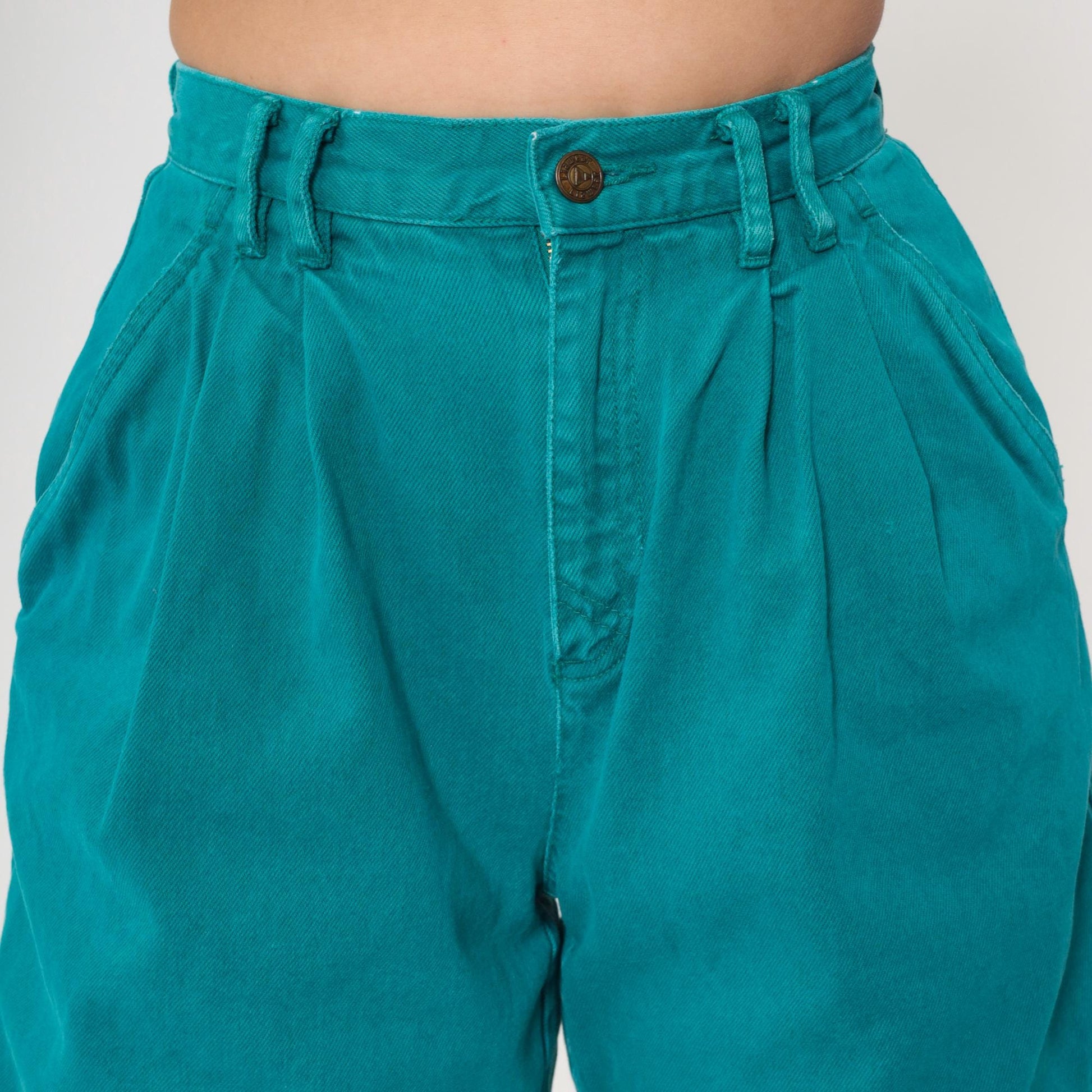 90s Lizwear Teal Denim Shorts High Waist Pleated Mom Shorts Extra Small XS