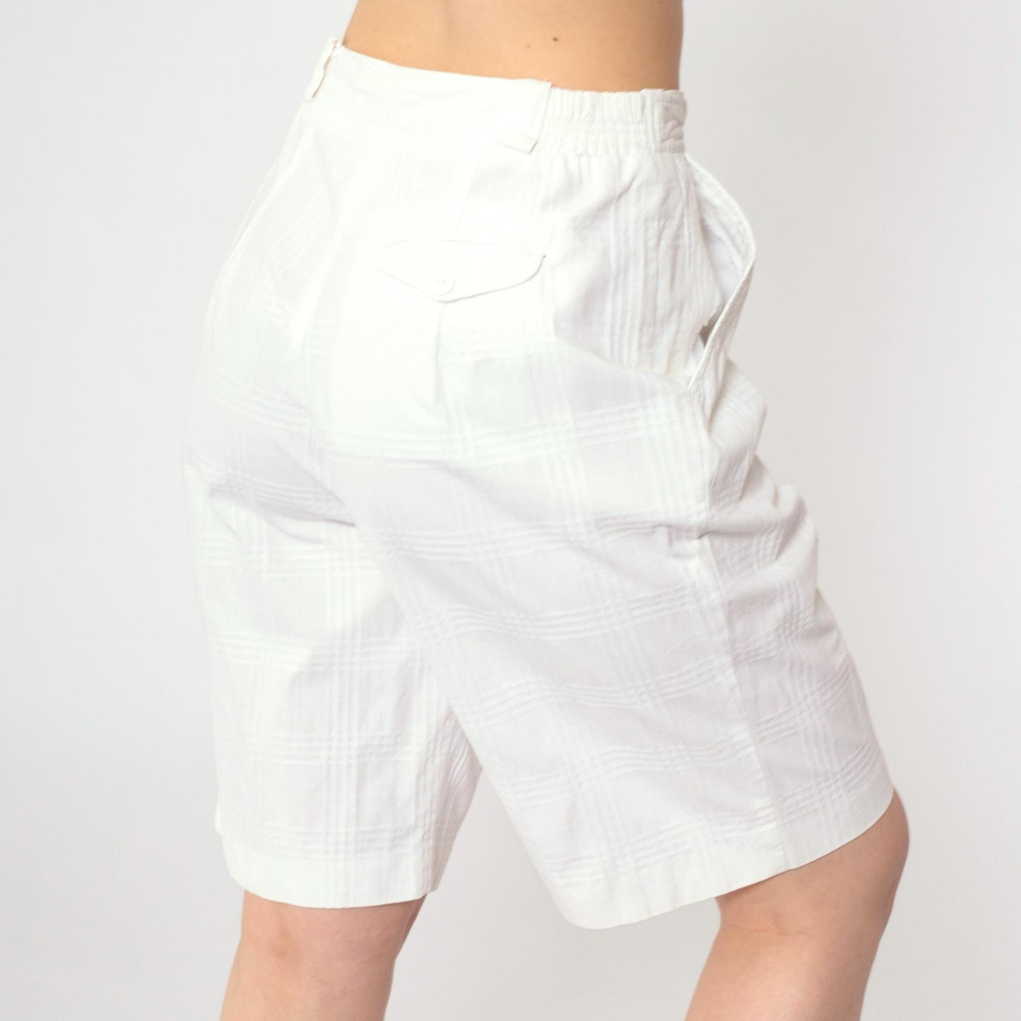 80s Lily's of Beverly Hills White Checkered Shorts Pleated High Waist Small