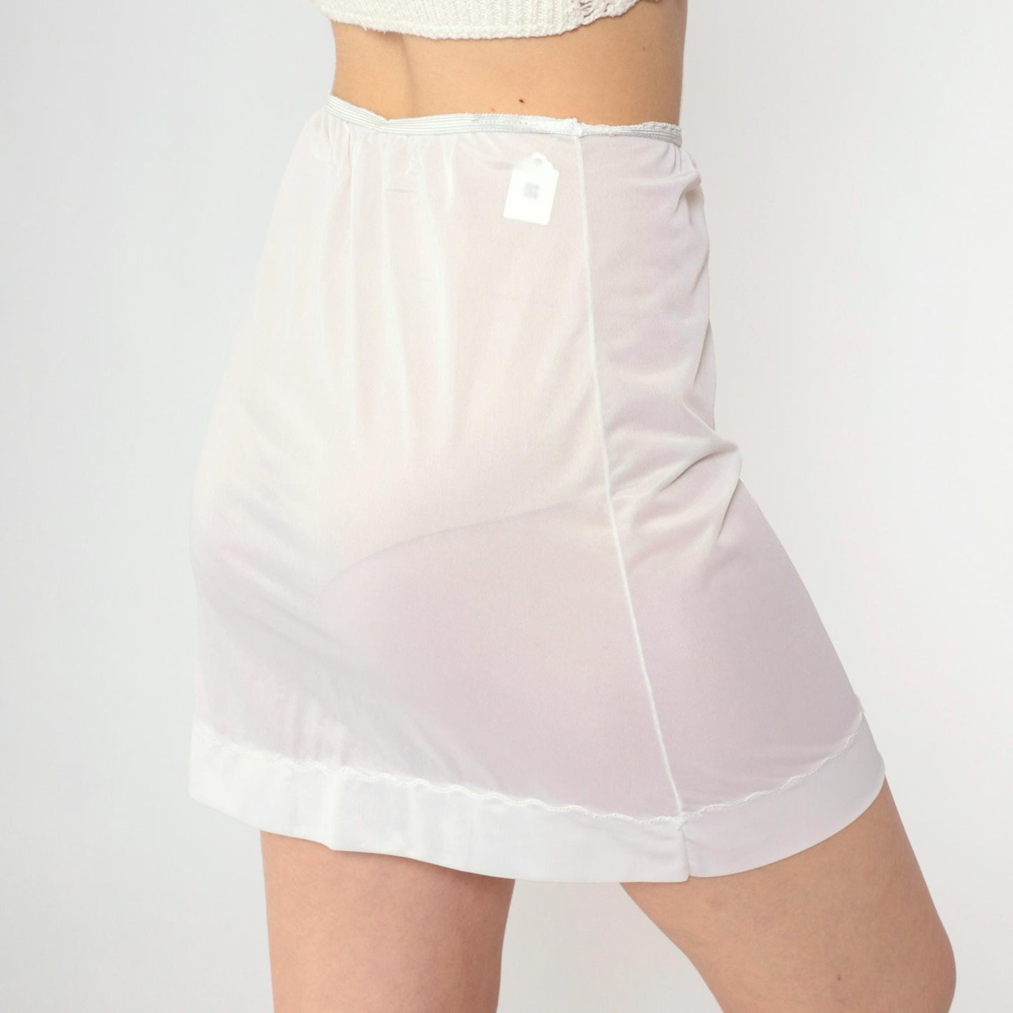 70s White Lace Slip Skirt Sheer Mini Lingerie Extra Small
