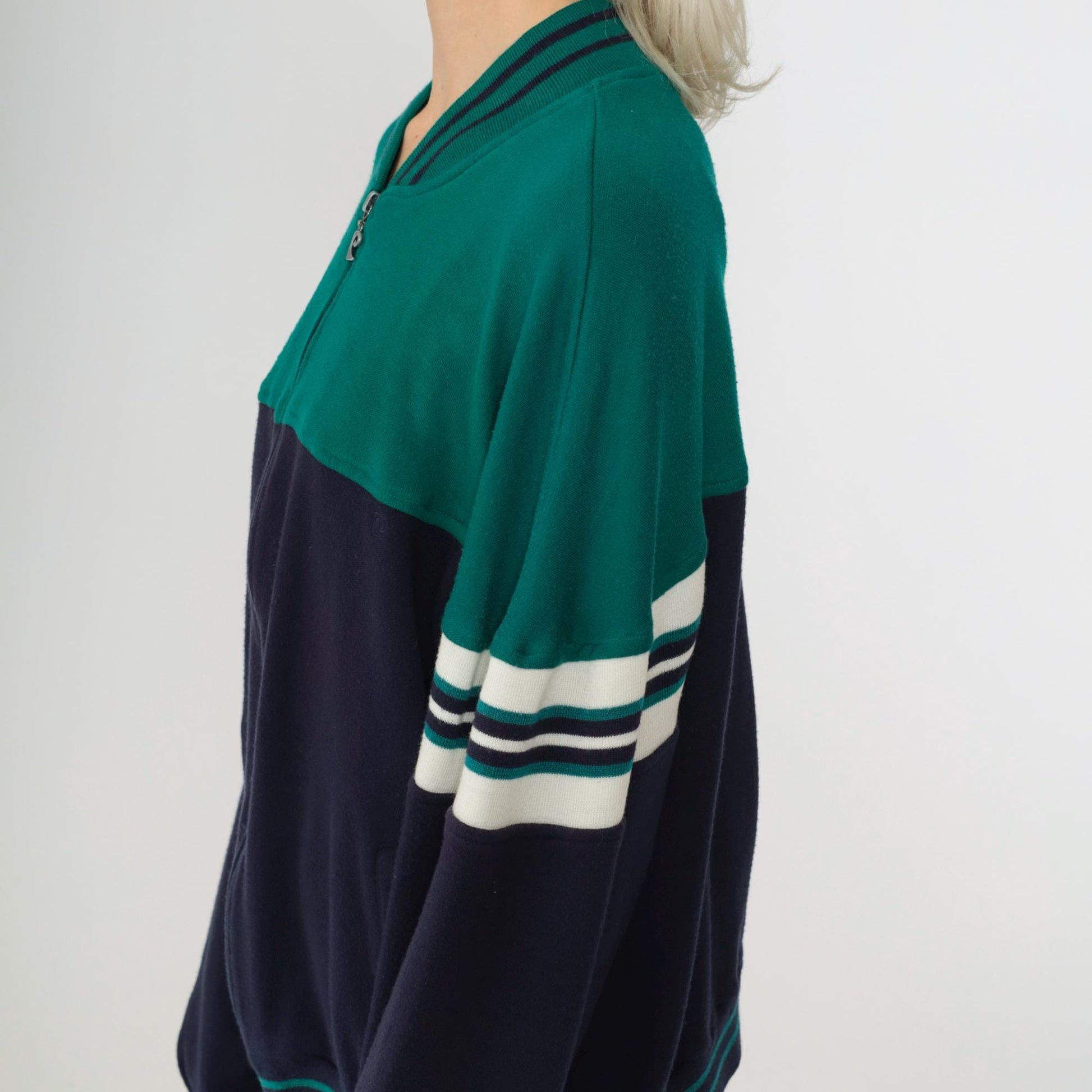 80s Pierre Cardin Track Jacket Green Navy Color Block Striped Large L