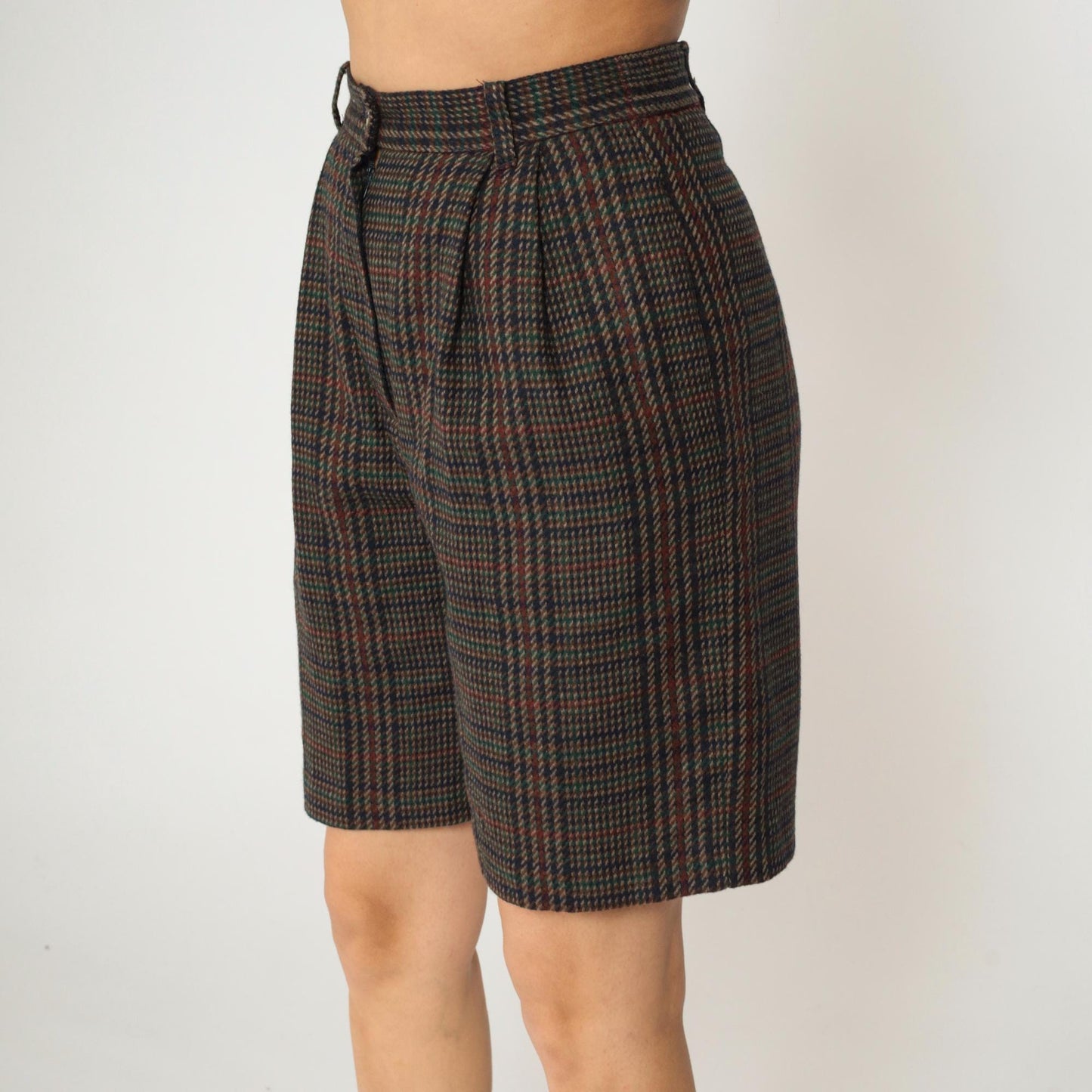 90s Sag Harbor Plaid Wool Shorts High Waisted Pleated Small S