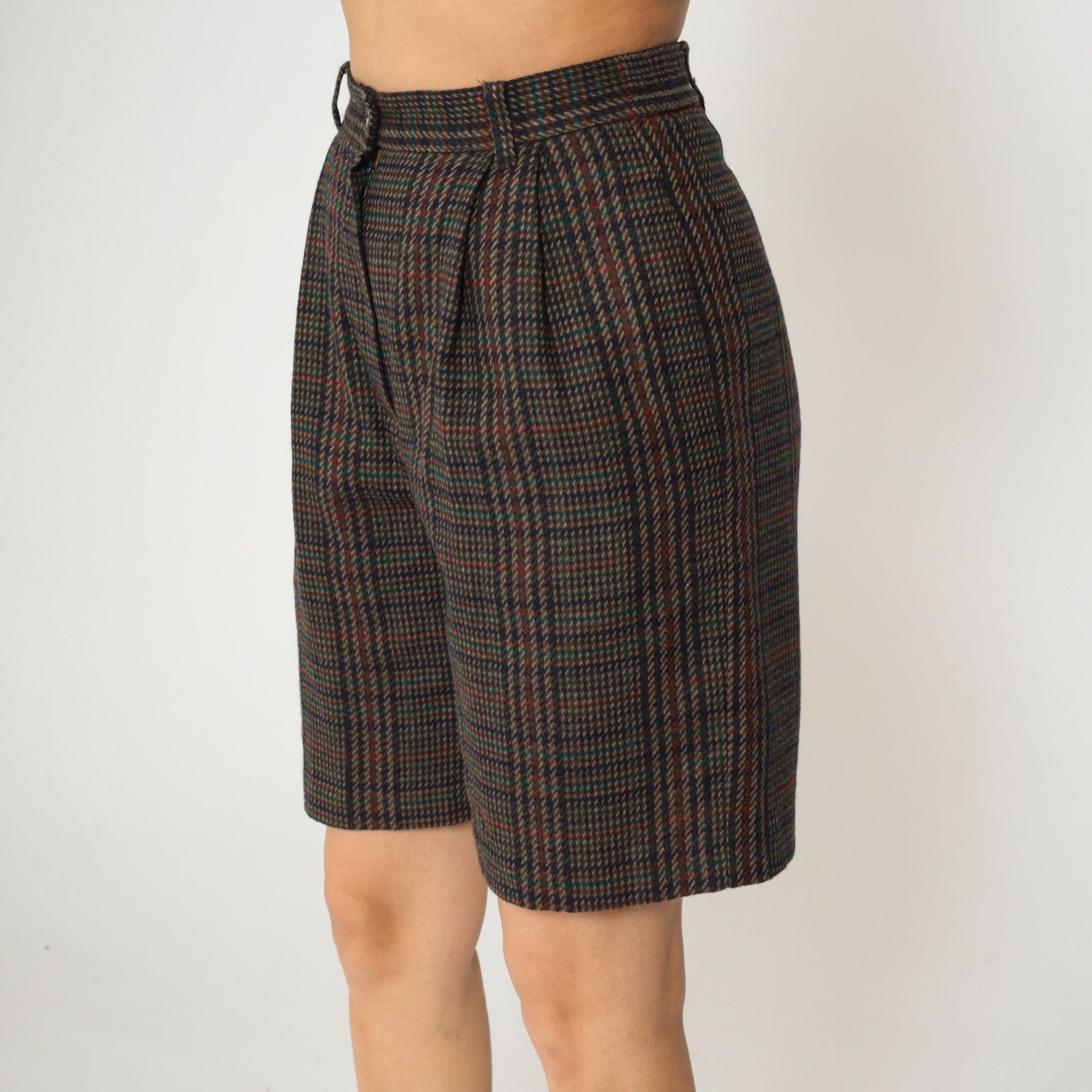90s Sag Harbor Plaid Wool Shorts High Waisted Pleated Small S