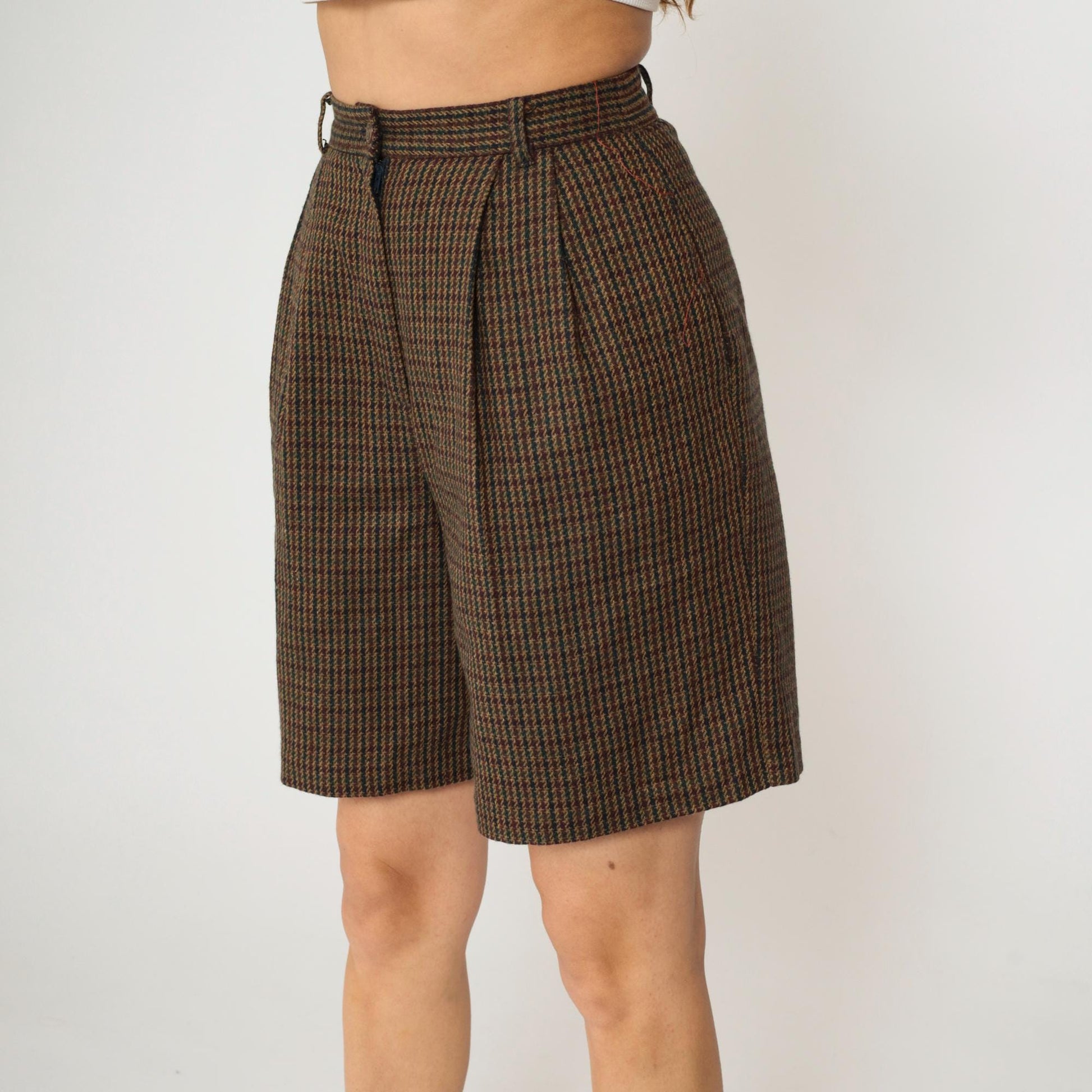 90s Sag Harbor Plaid Wool Shorts High Waisted Pleated Burgundy Navy Small