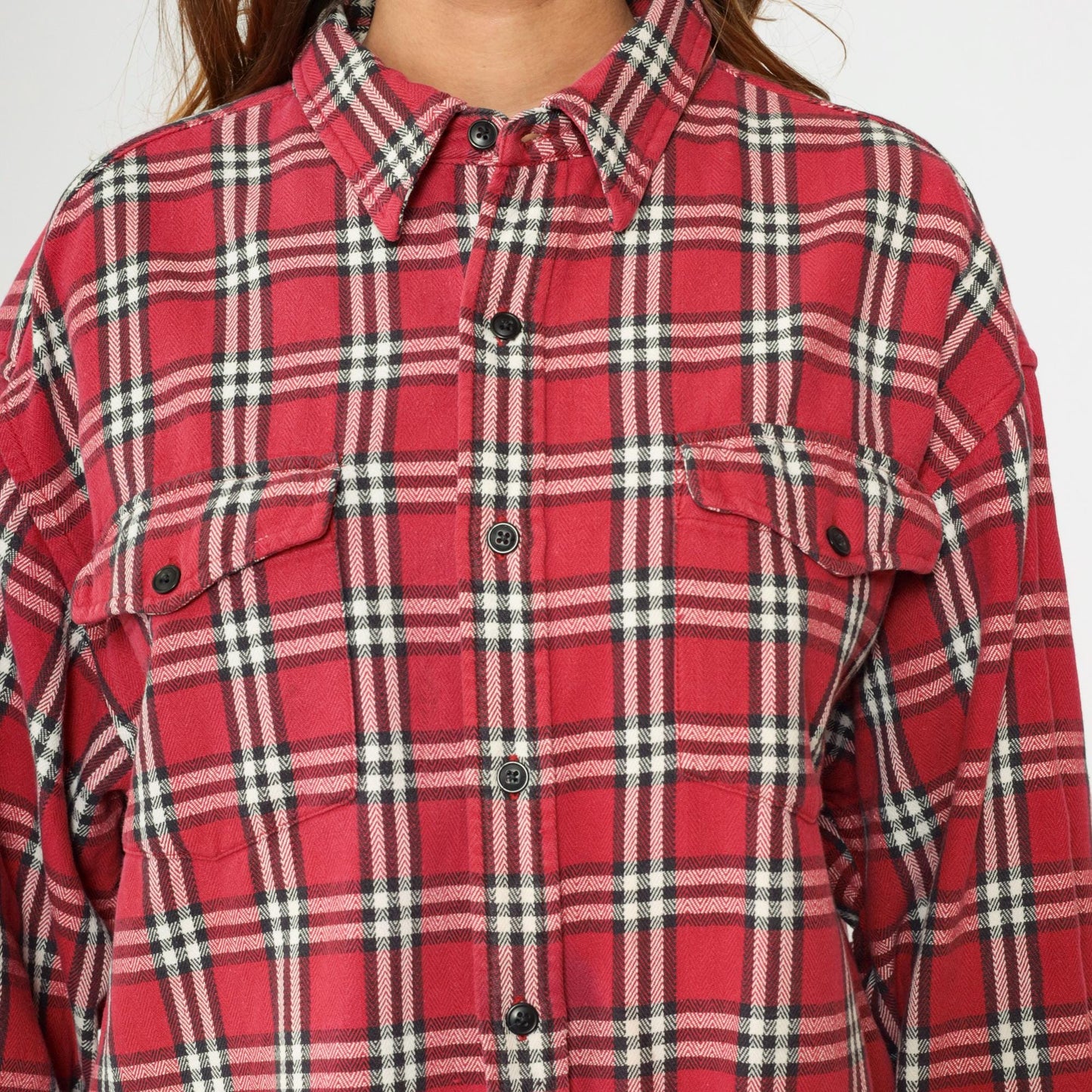 Gap Y2K Plaid Button Up Shirt Red Black Checkered Flannel Extra Large XL