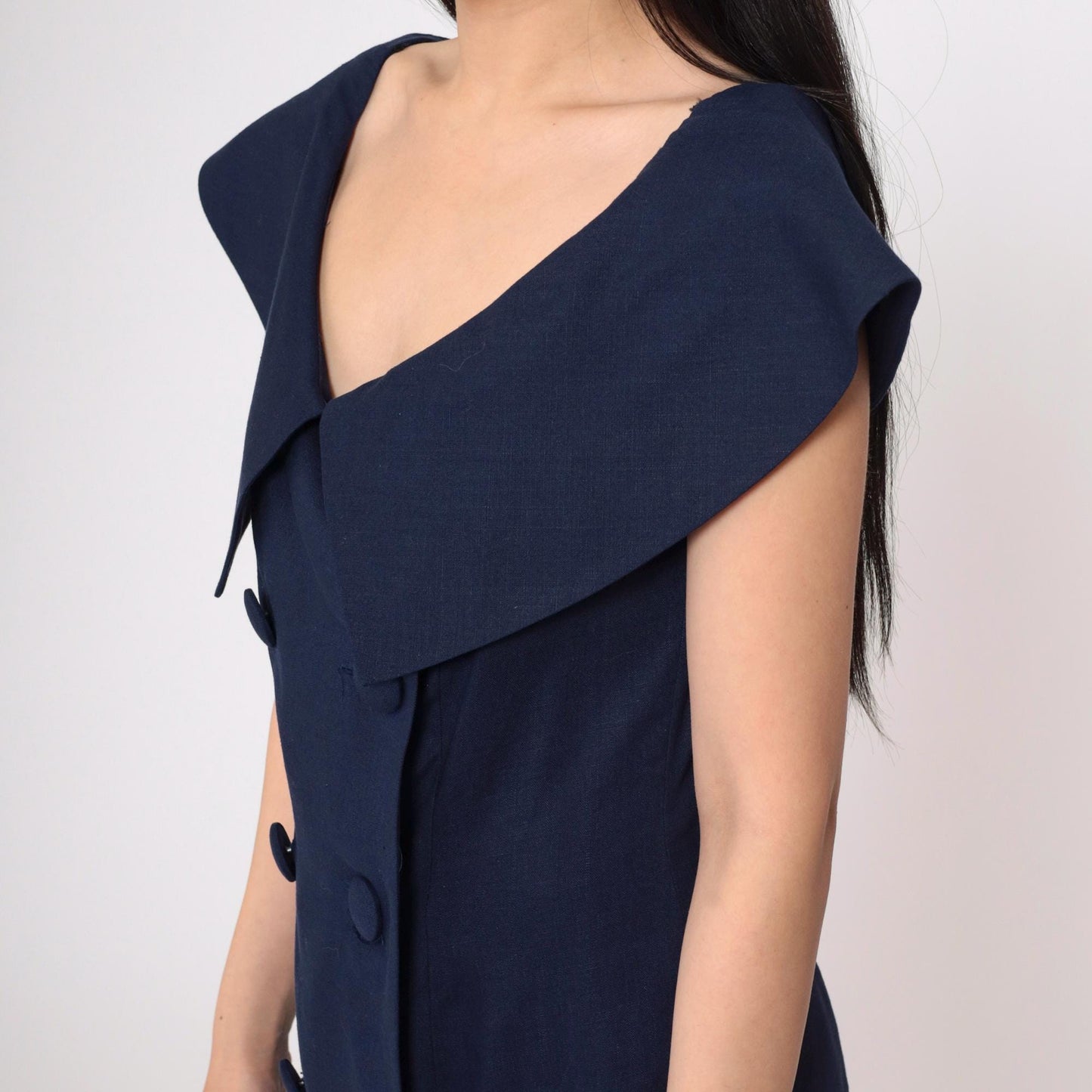 80s Kathryn Conover Navy Portrait Collar Mini Dress Double-Breasted Small 6
