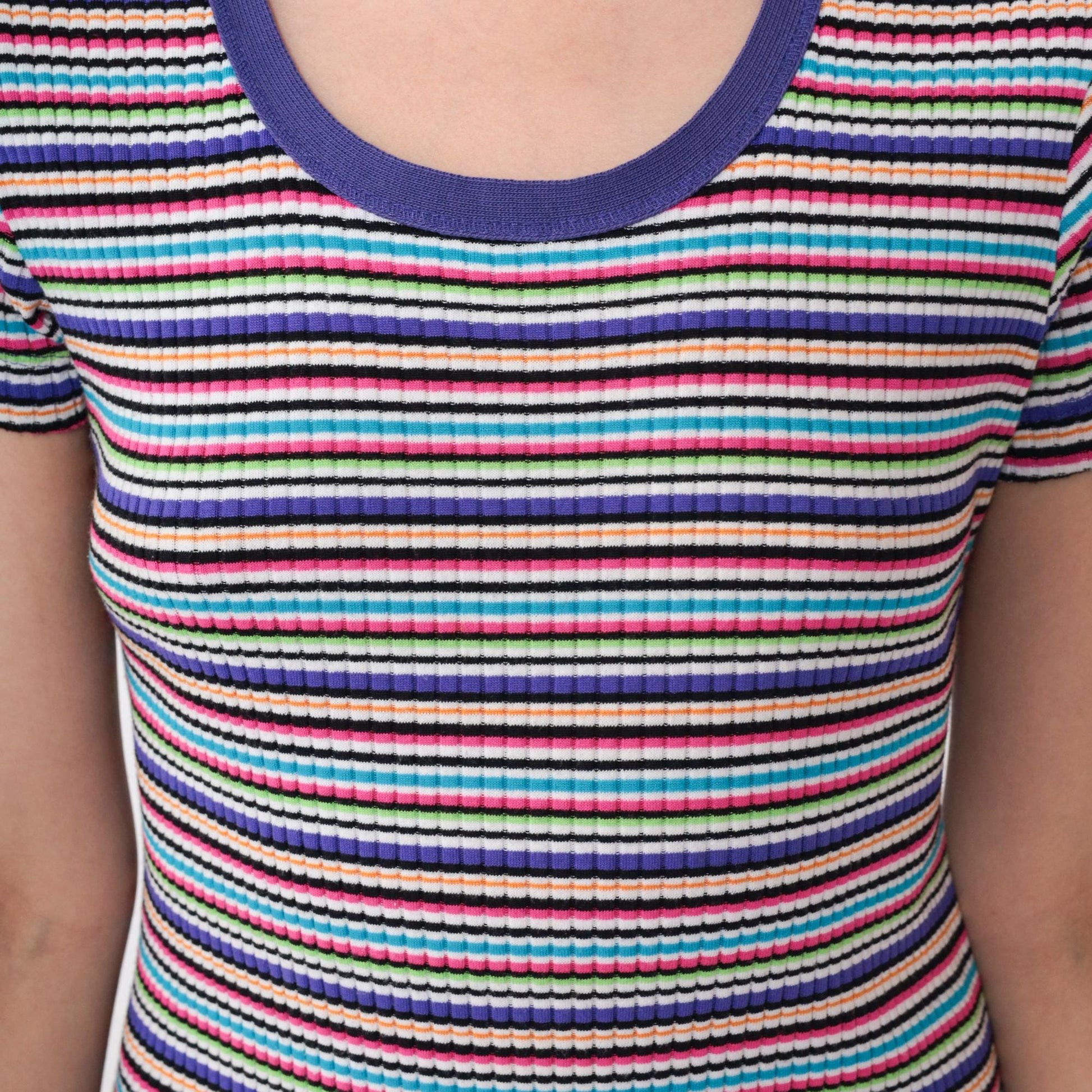90s Y2K Purple Rainbow Striped Ringer Tee Dress Bodycon Mini Small
