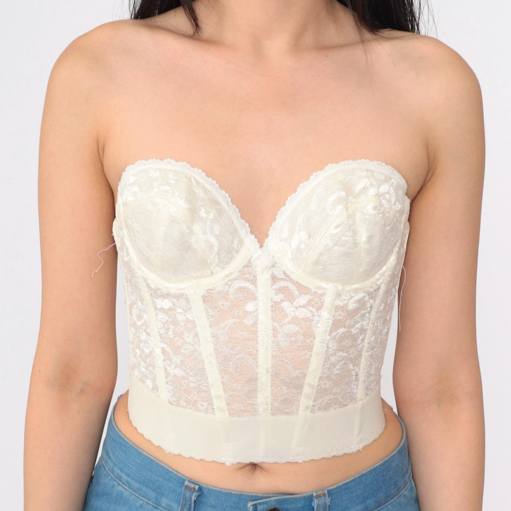 80s Carnival Lace Bustier Corset Off-White Sweetheart Strapless 34B