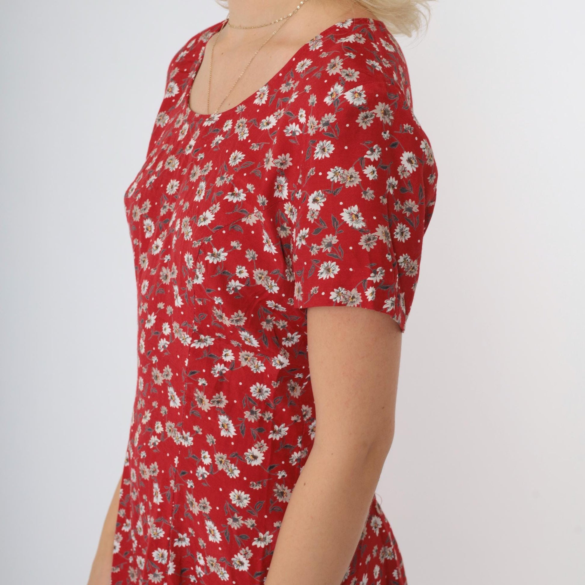 90s Rampage Red Floral Mini Dress Fit and Flare Scoop Neck Small