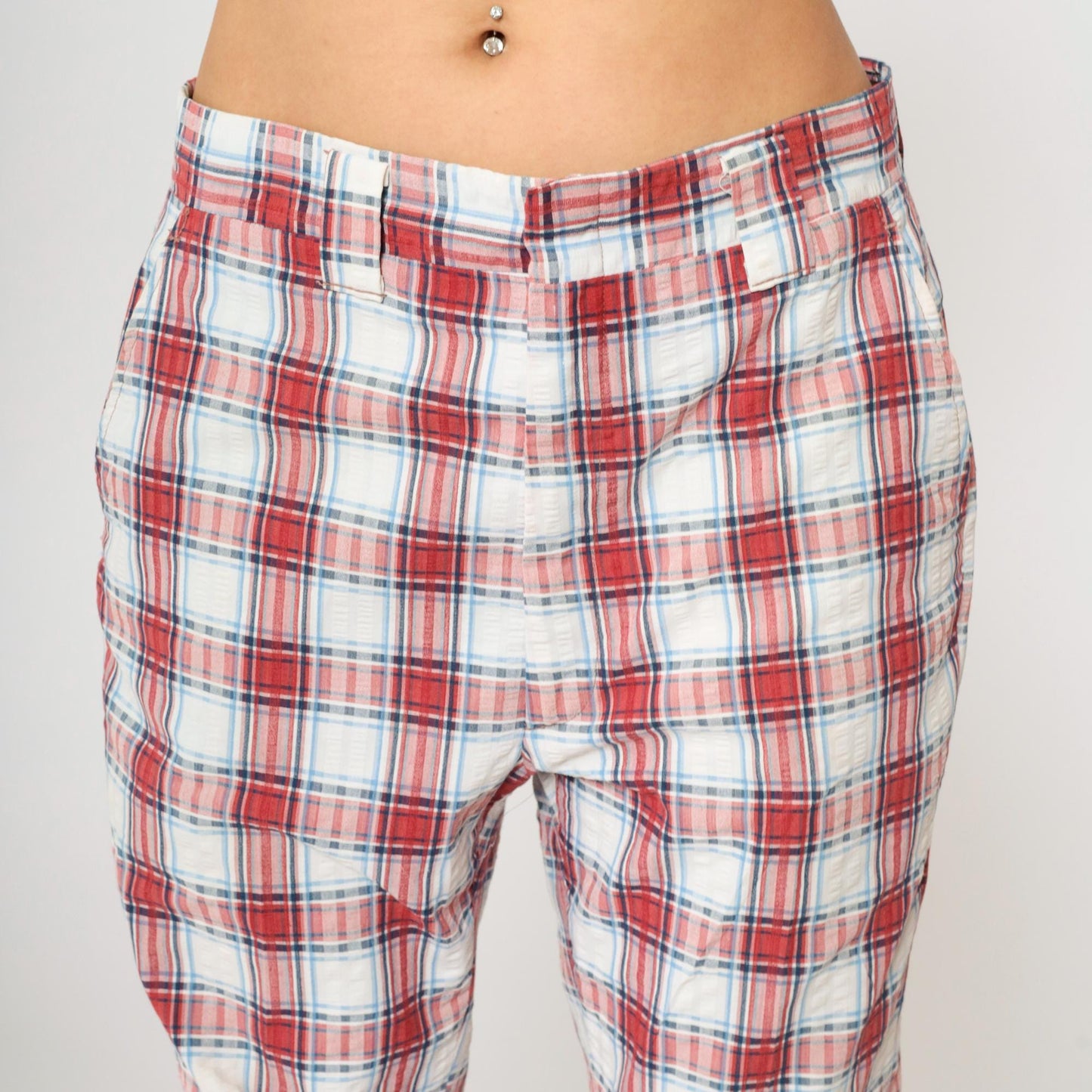 70s Haggar Plaid Trousers Red White Blue High Waisted Straight Leg Men's 34