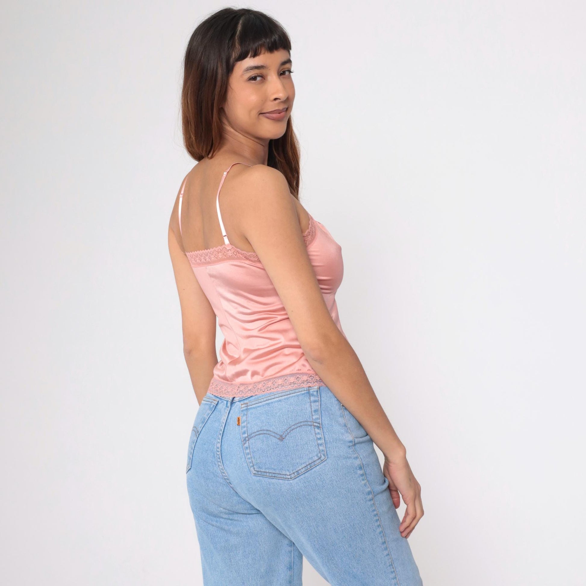70s Formfit Pink Lace Camisole Adjustable Spaghetti Strap Tank Extra Small