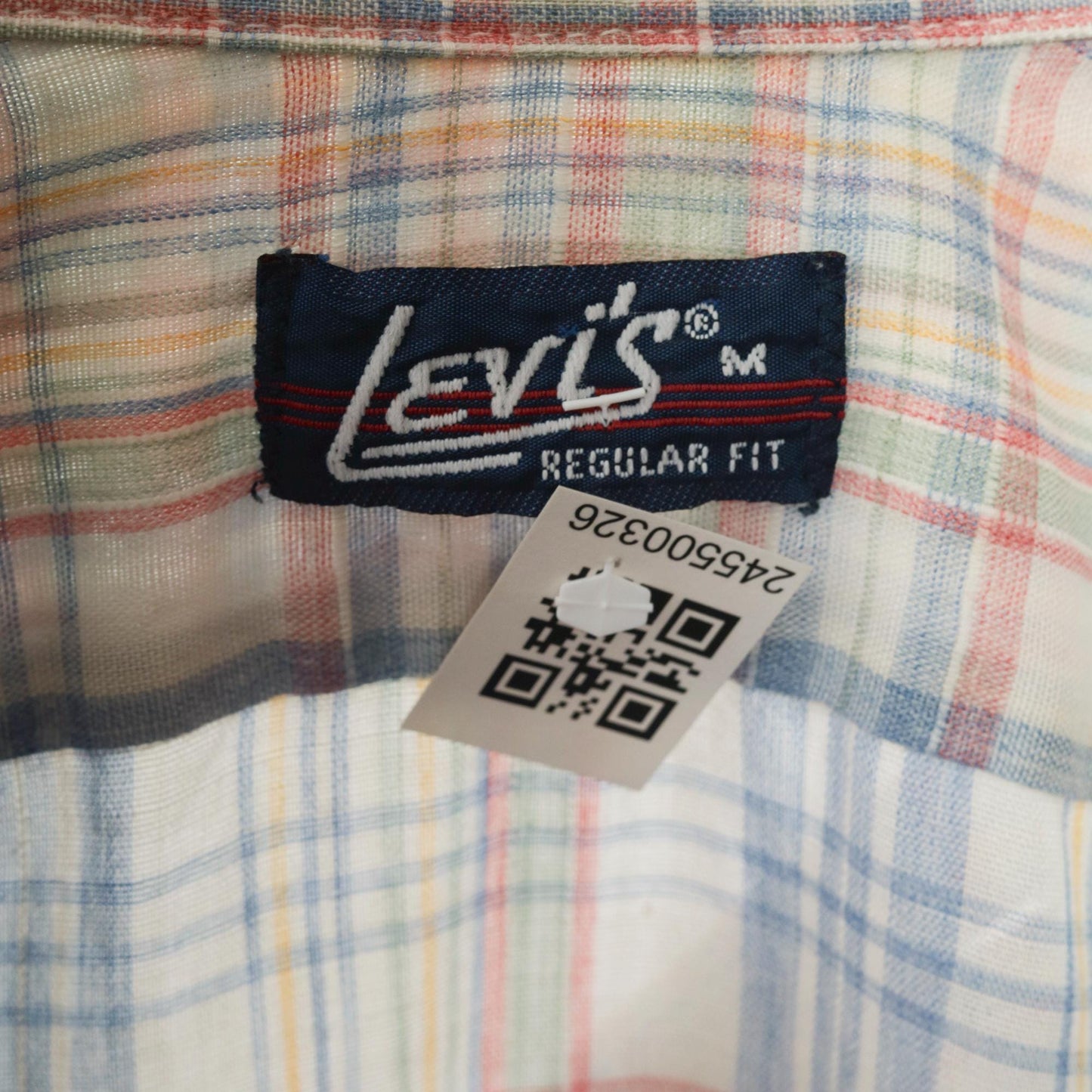 80s Levi's Plaid Button-Up Shirt White Blue Red Checkered Short Sleeve Medium