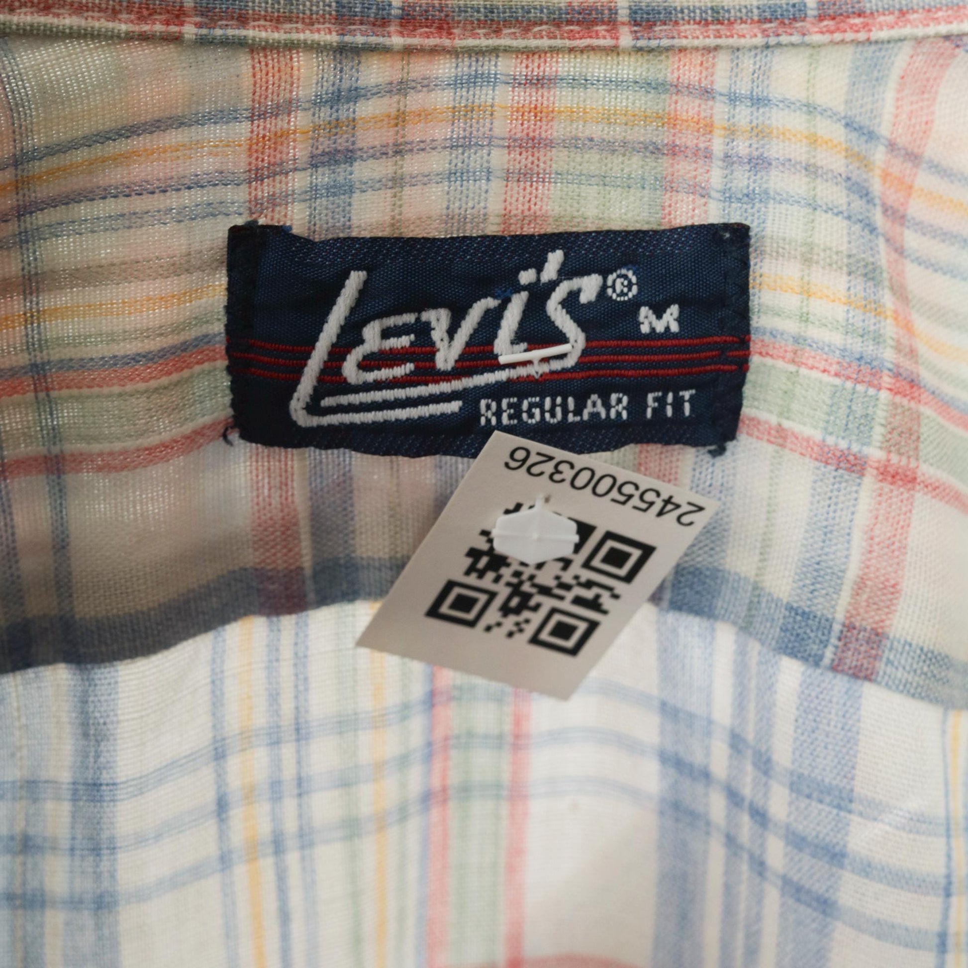 80s Levi's Plaid Button-Up Shirt White Blue Red Checkered Short Sleeve Medium